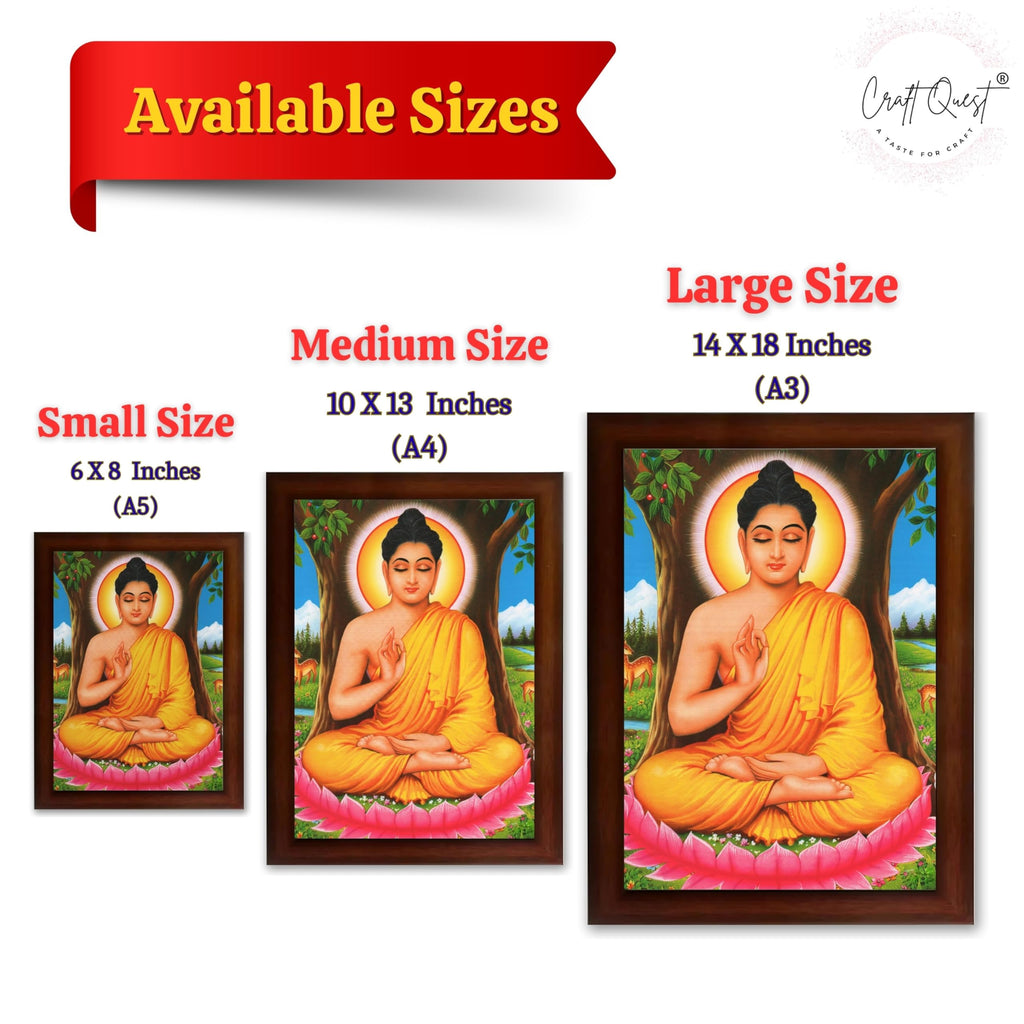 CRAFT QUEST Lord Buddha Photo Frame | Premium HD Spiritual Wall Frame | Peaceful Gautam Buddha Picture for Home Decor, Meditation Room & Office