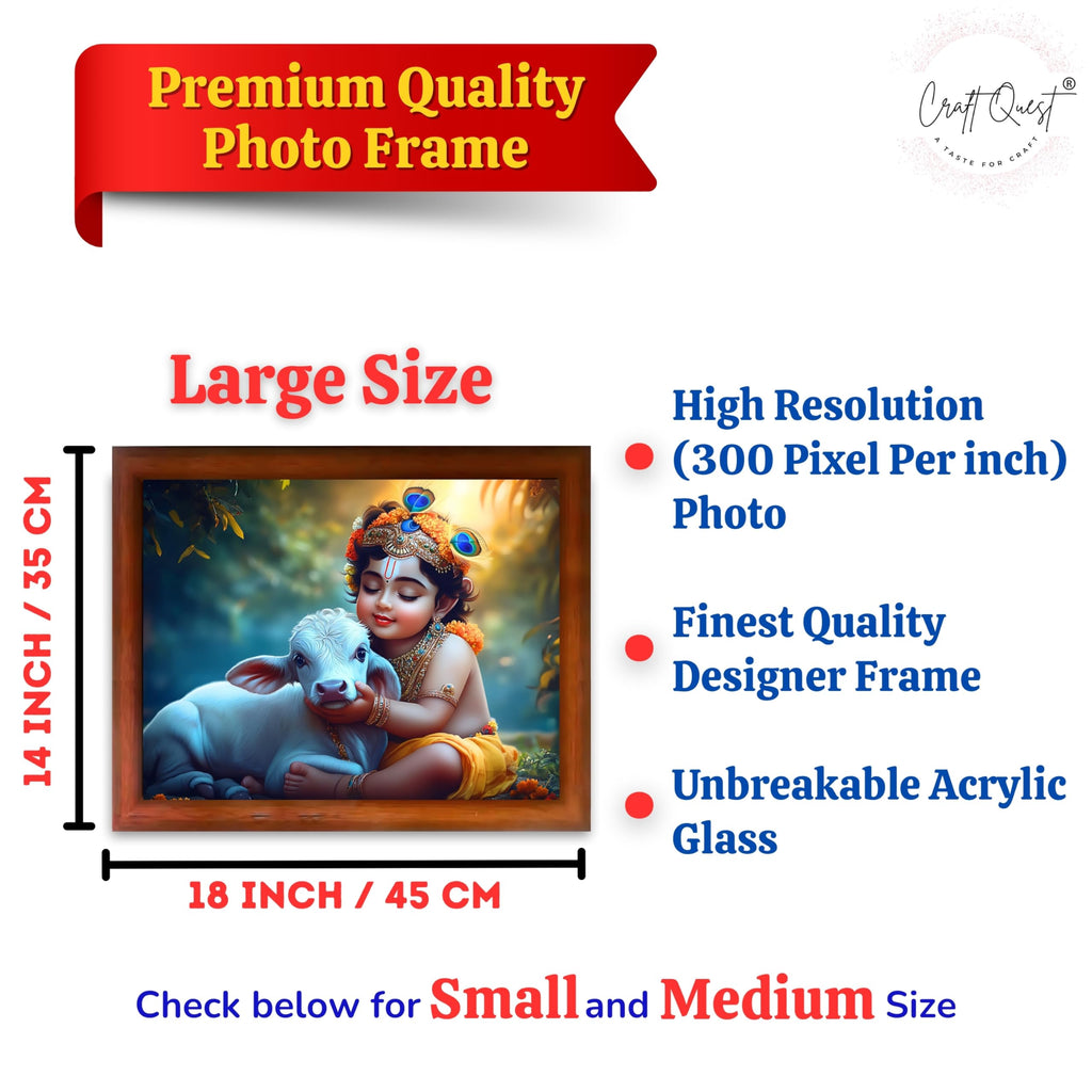 CRAFT QUEST Little Krishna Bal Gopal Wall Photo Frame | Hindu God Kanha Devotional Home Decor | Gift Item