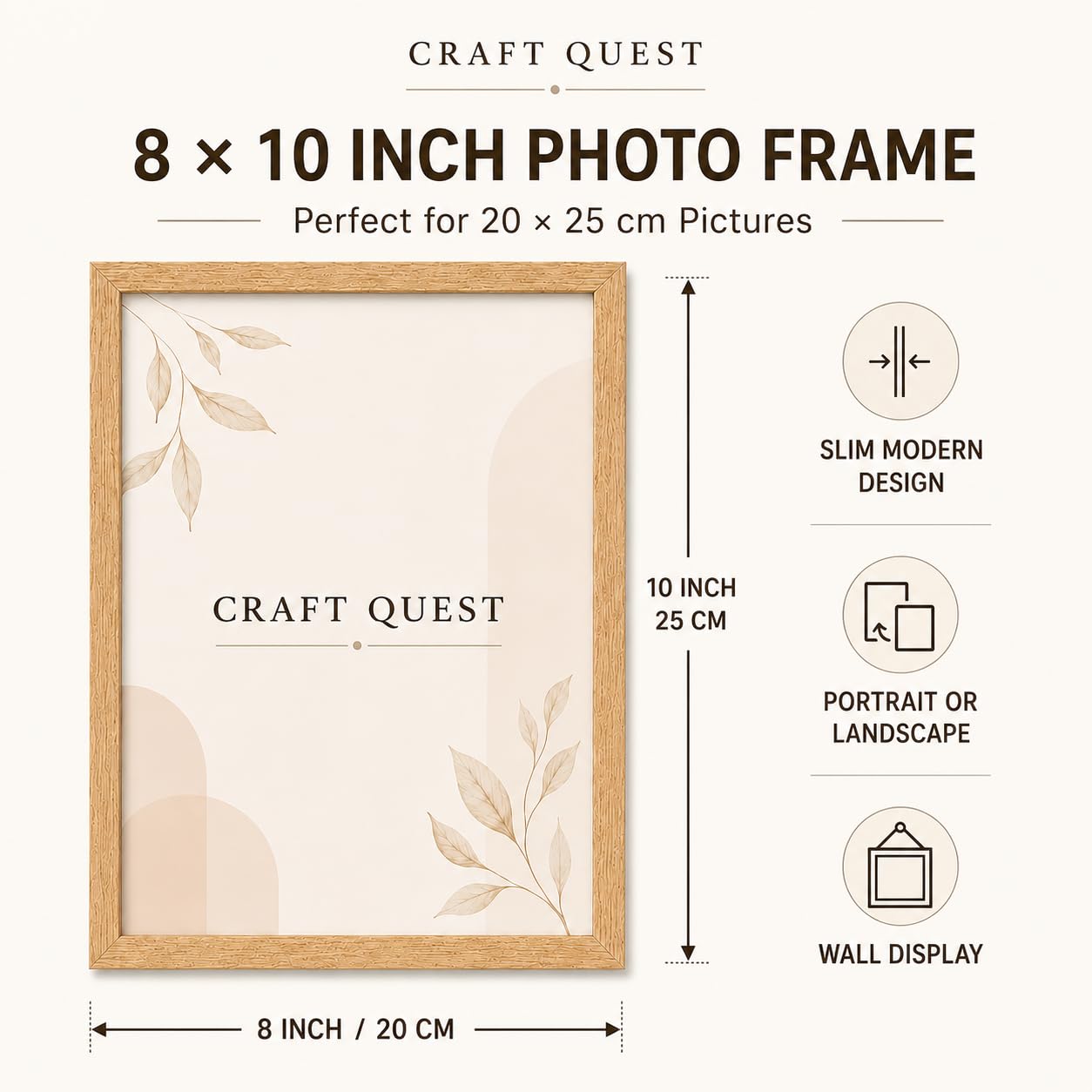 CRAFT QUEST 4X6 Inch Size synthetic Wall Mount Photo frames Single For Home Decoration, Living Room, Office Decoration (Natural, Set of 1)