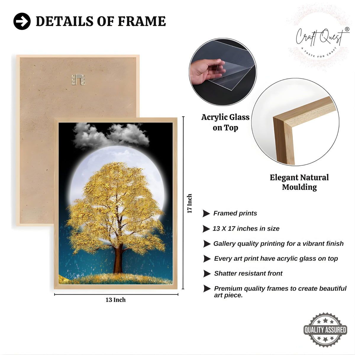 CRAFT QUEST Modern Art Mural With Golden Christmas Trees Wall Art | Set of 3 Frames for Home Decoration | Ideal for Living Room, Bedroom & Offices