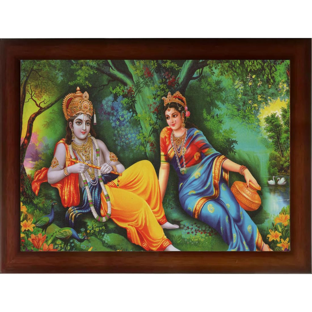 Craft Quest Radha Krishna Sparkle Coated Home Decorative Gift Item Framed Painting (10 X 14 Inches, Brown) RK1013-110