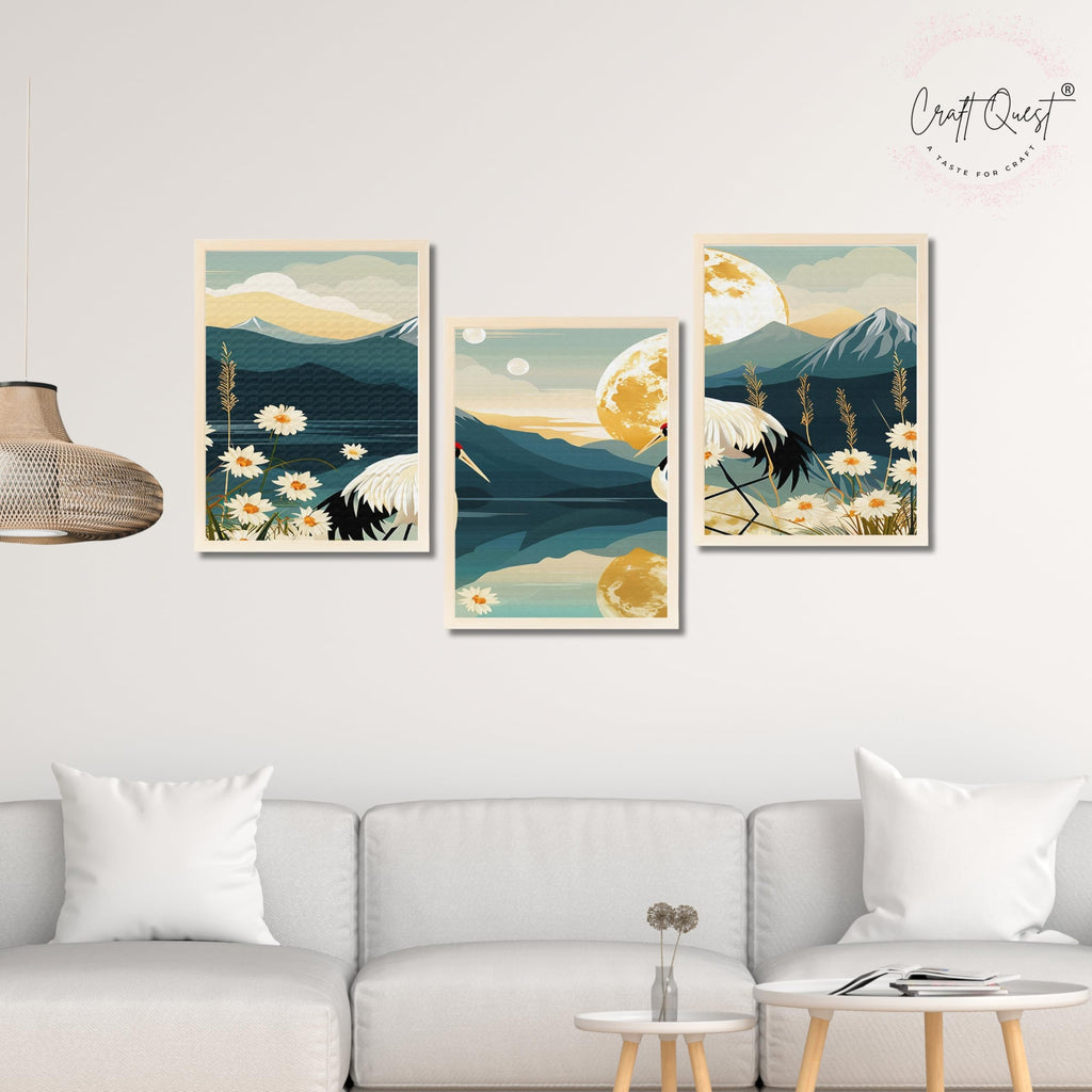 CRAFT QUEST Modern Of Lake & Mountains Wall Art | Set of 3 Frames for Home Decoration | Ideal for Living Room, Bedroom & Offices
