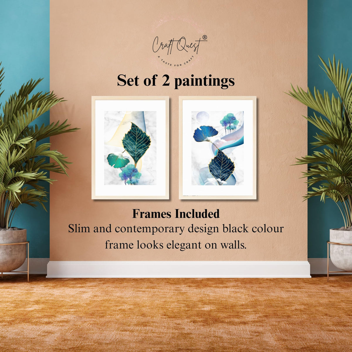 CRAFT QUEST Wall Art Decor Paintings | Set of 2 Wall Art Frames for Home Decoration | Ideal for Living Room, Bedroom & Office (Style 116)