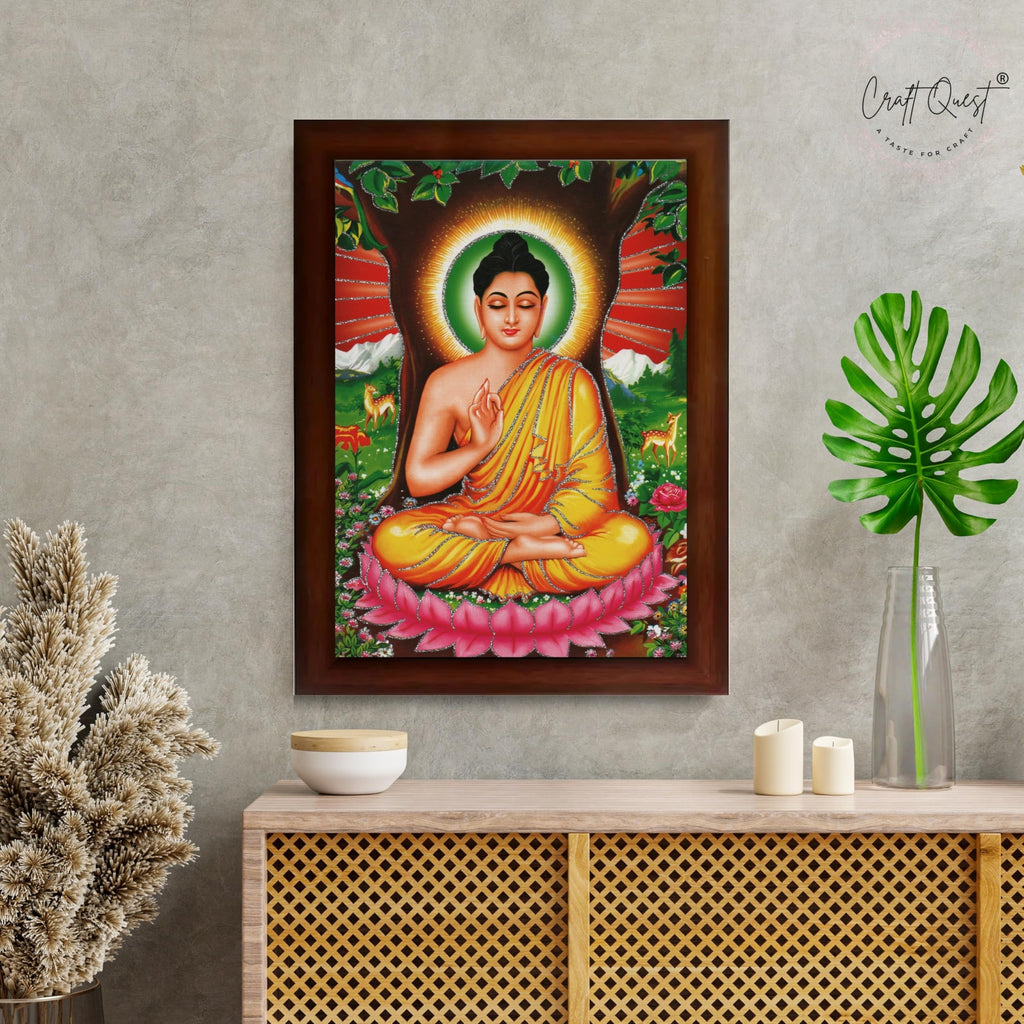 CRAFT QUEST Lord Buddha Photo Frame | Premium HD Spiritual Wall Frame | Peaceful Gautam Buddha Picture for Home Decor, Meditation
