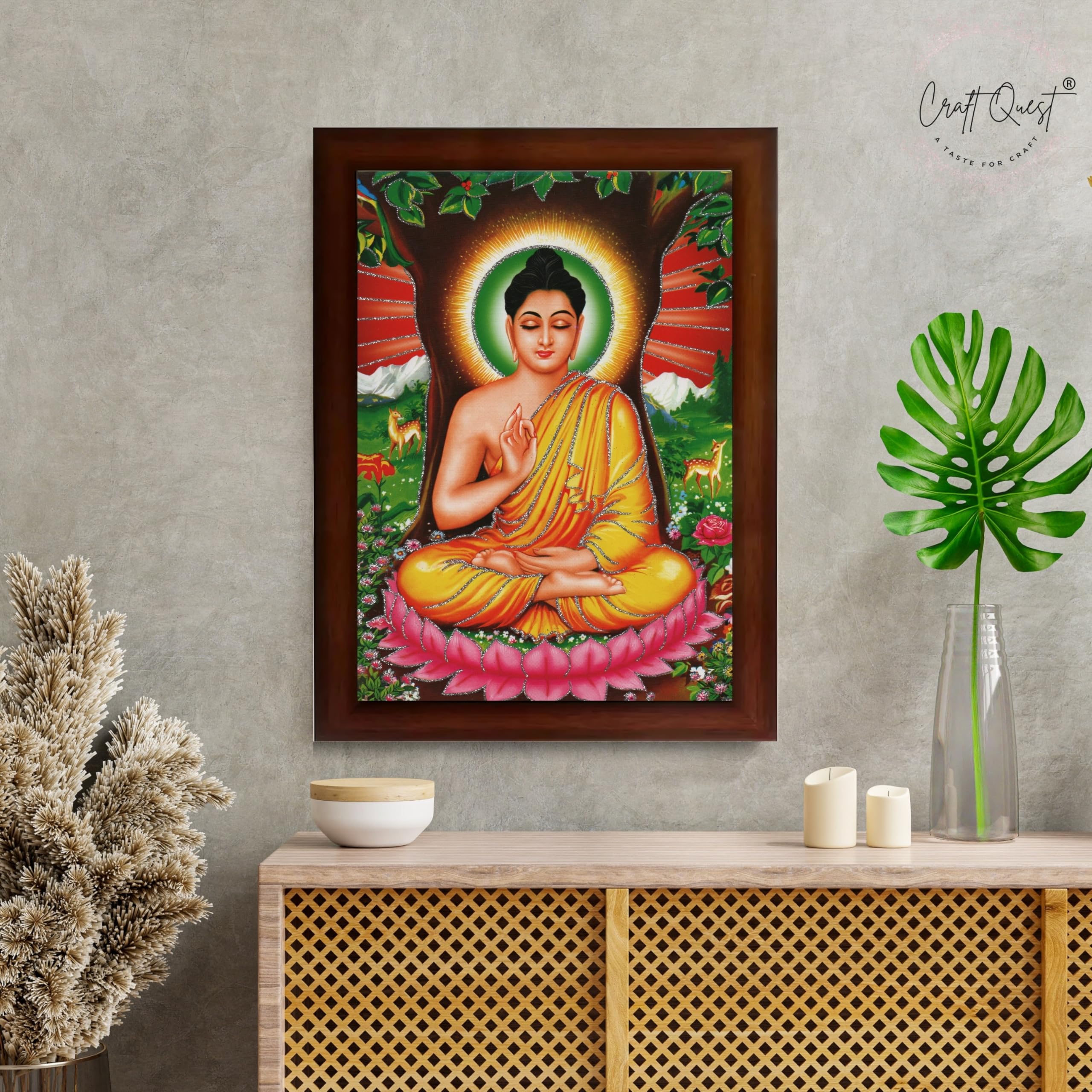 CRAFT QUEST Lord Buddha Photo Frame | Premium HD Spiritual Wall Frame | Peaceful Gautam Buddha Picture for Home Decor, Meditation