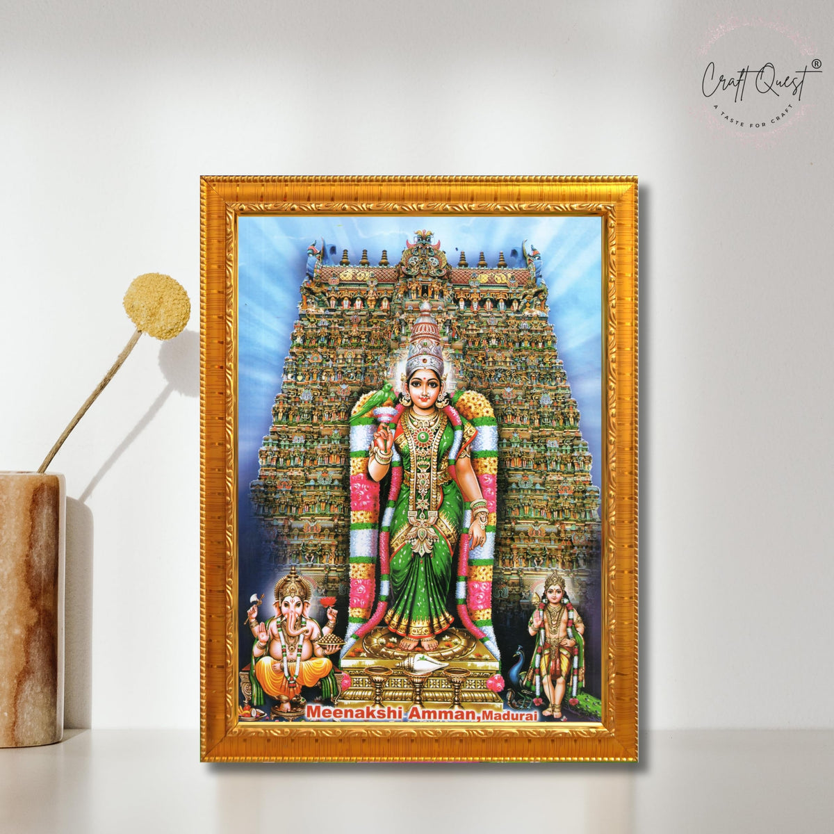 CRAFT QUEST Madurai Meenakshi Amman Madhura Meenatchi Wall Painting Framed Home Decor | South God Picture Frame for Home, Office, Temple & Gifting, Decor