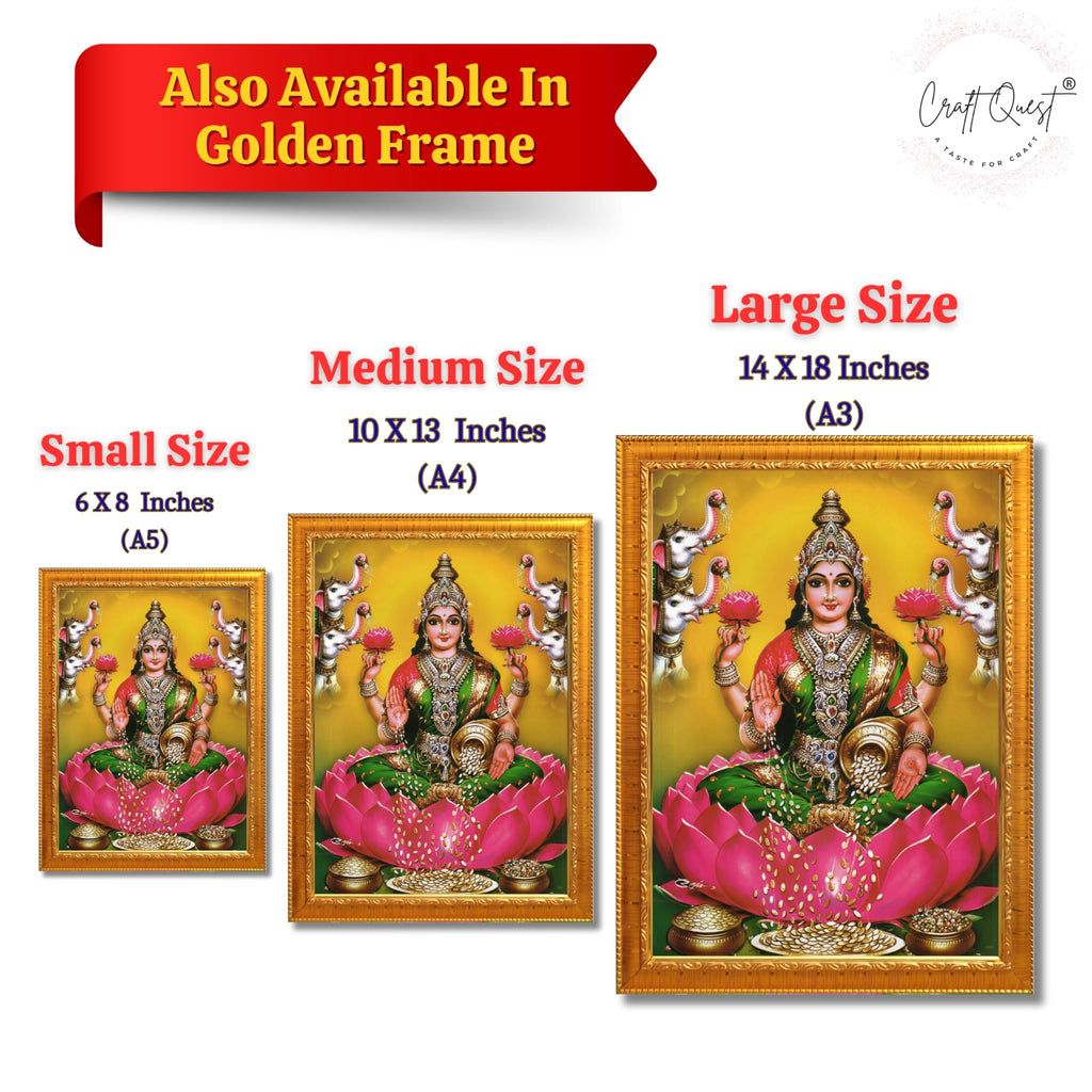 CRAFT QUEST Goddess Lakshmi Mata Devi Vaibhav Laxmi Maa Wall Painting Photo Framed | Ideal for Home, Office, Temple & Puja Room, Wall Decor