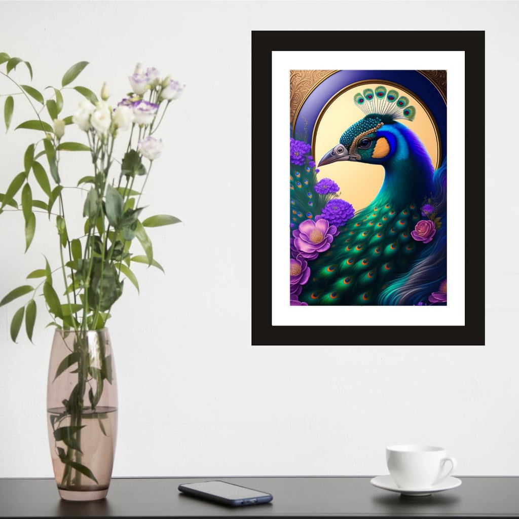 CRAFT QUEST Abstract Modern Art Painting Poster Frame for Home & Office Wall Decoration - Portrait, Wall Display (Black, 14x10 Inch Frame with Art Print) (Tropical Reverie)