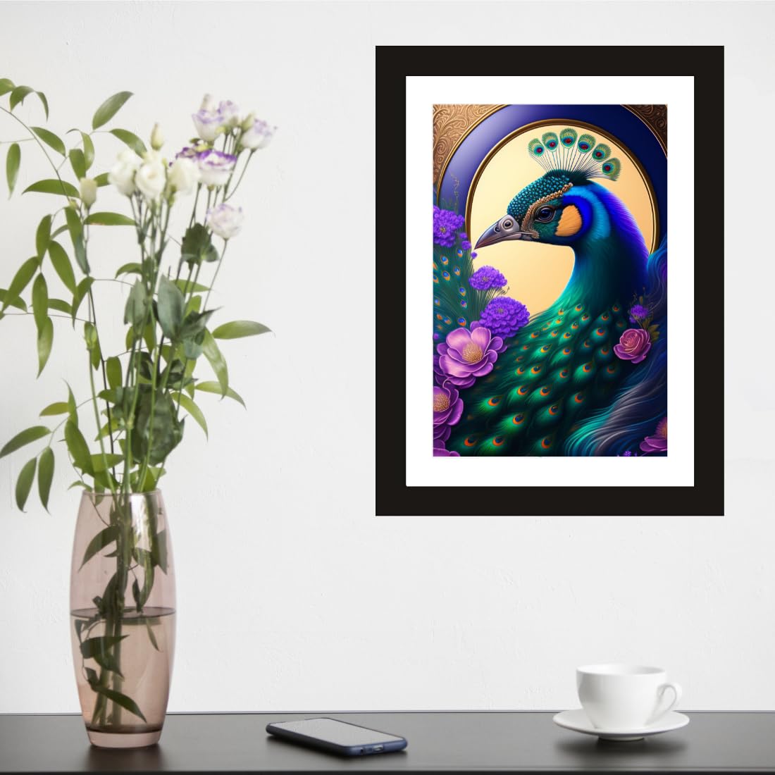 CRAFT QUEST Abstract Modern Art Painting Poster Frame for Home & Office Wall Decoration - Portrait, Wall Display (Black, 14x10 Inch Frame with Art Print) (Tropical Reverie)