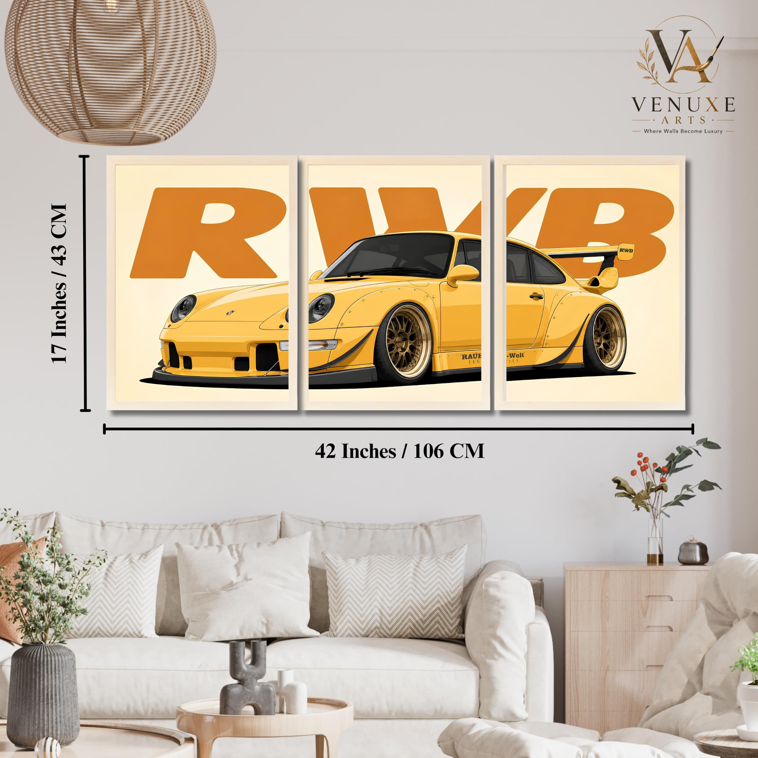VENUXE ARTS Set Of 3 Big Sports Cars Framed Posters Gift Items for Boys Room Wall Decoration Bedroom Living Room Office Studio Décor | Car Poster Frame for Wall Décor