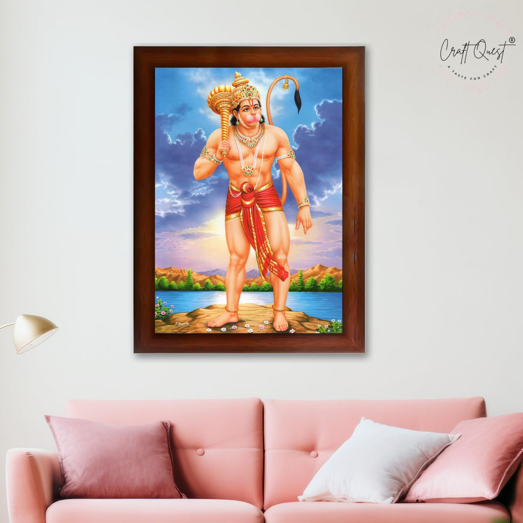 CRAFT QUEST Bajrang Bali Hanuman Ji Photo Frame | Acrylic Glass, Lightweight & Waterproof | Ideal for Home, Office, Temple & Puja Room Wall Decor