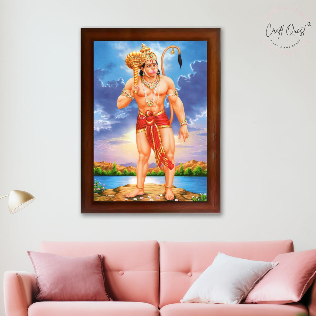 CRAFT QUEST Bajrang Bali Hanuman Ji Photo Frame | Acrylic Glass, Lightweight & Waterproof | Ideal for Home, Office, Temple & Puja Room Wall Decor