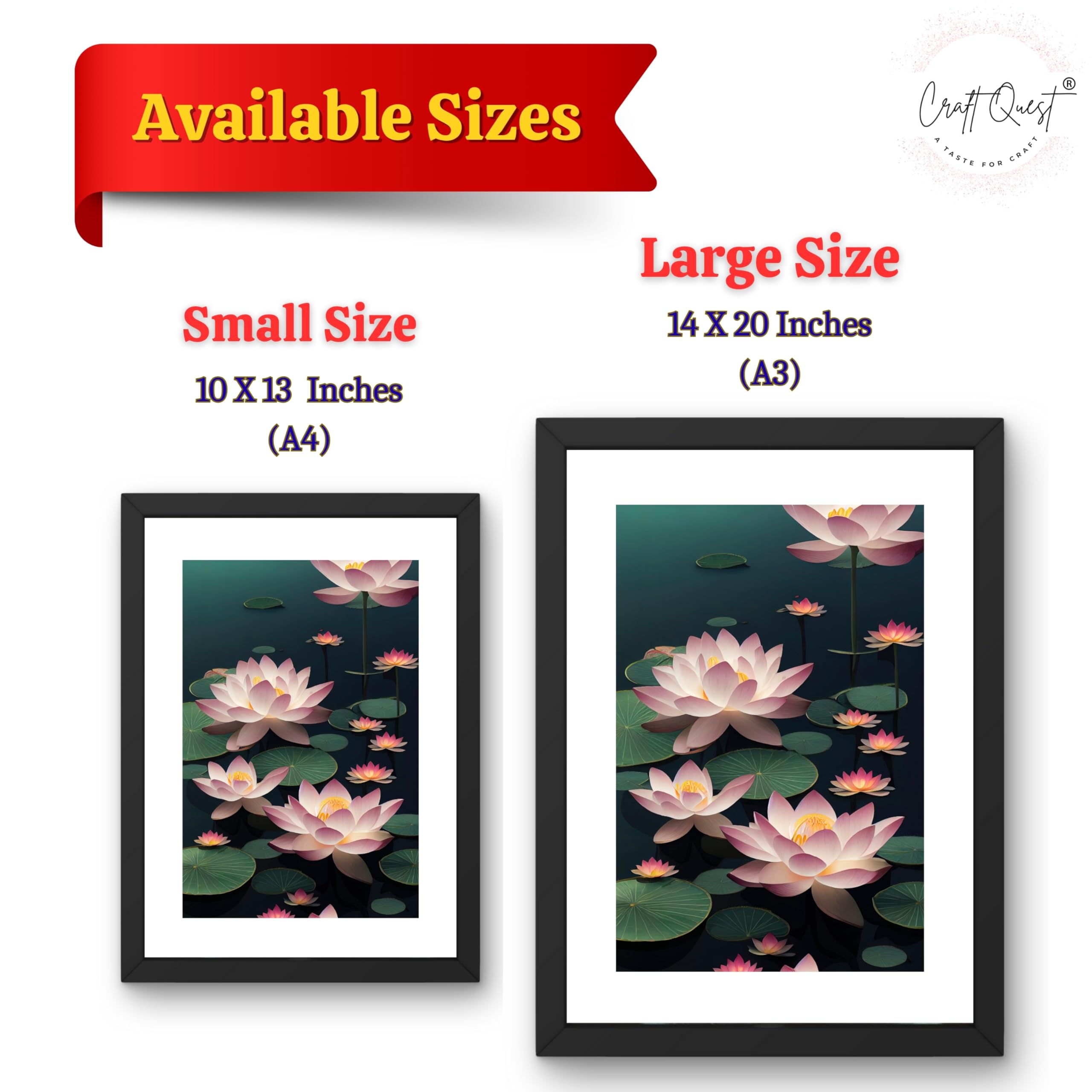 CRAFT QUEST Lotus Photo Frame Wall Vastu,Lotus Flower, Kamal Phool Painting for Vastu | Paintings for Home Decoration, Living room, and Office Décor