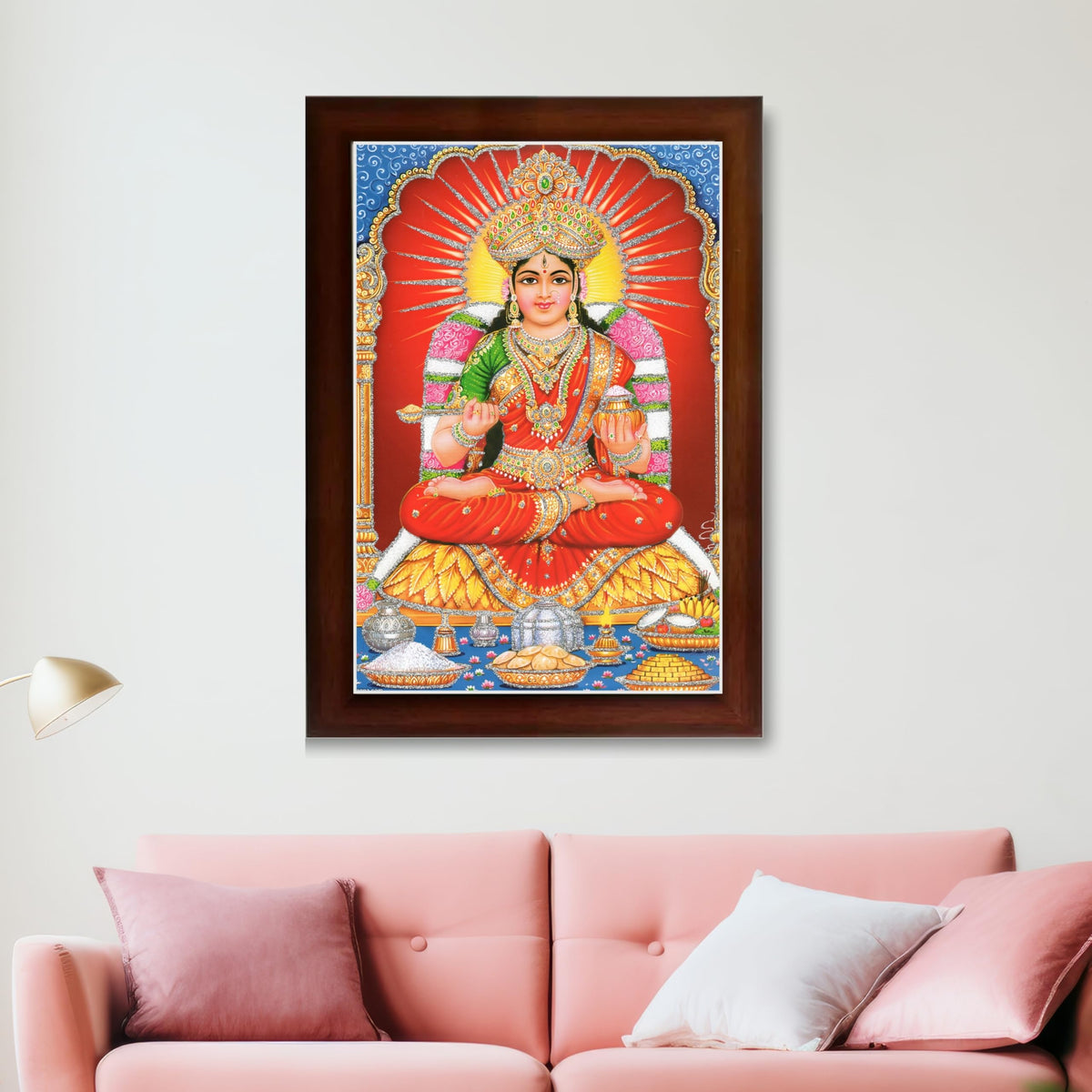 CRAFT QUEST Maa Annapurna devi sitting on throne photo frame with Acrylic glass for Kitchen Worship
