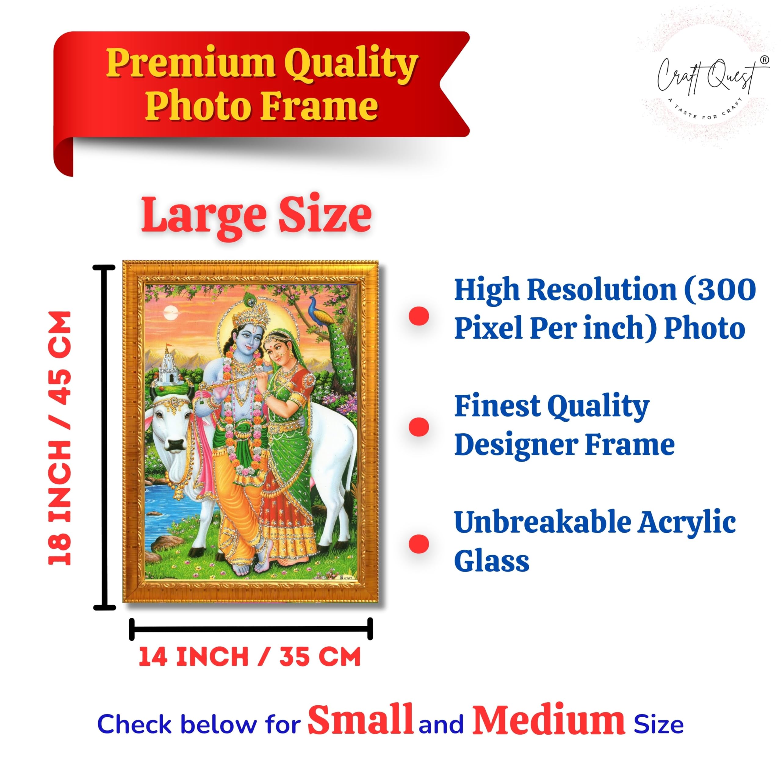 CRAFT QUEST Radha Krishna Photo Frame Radhe Radhakrishna Wall Painting Framed Home Décor
