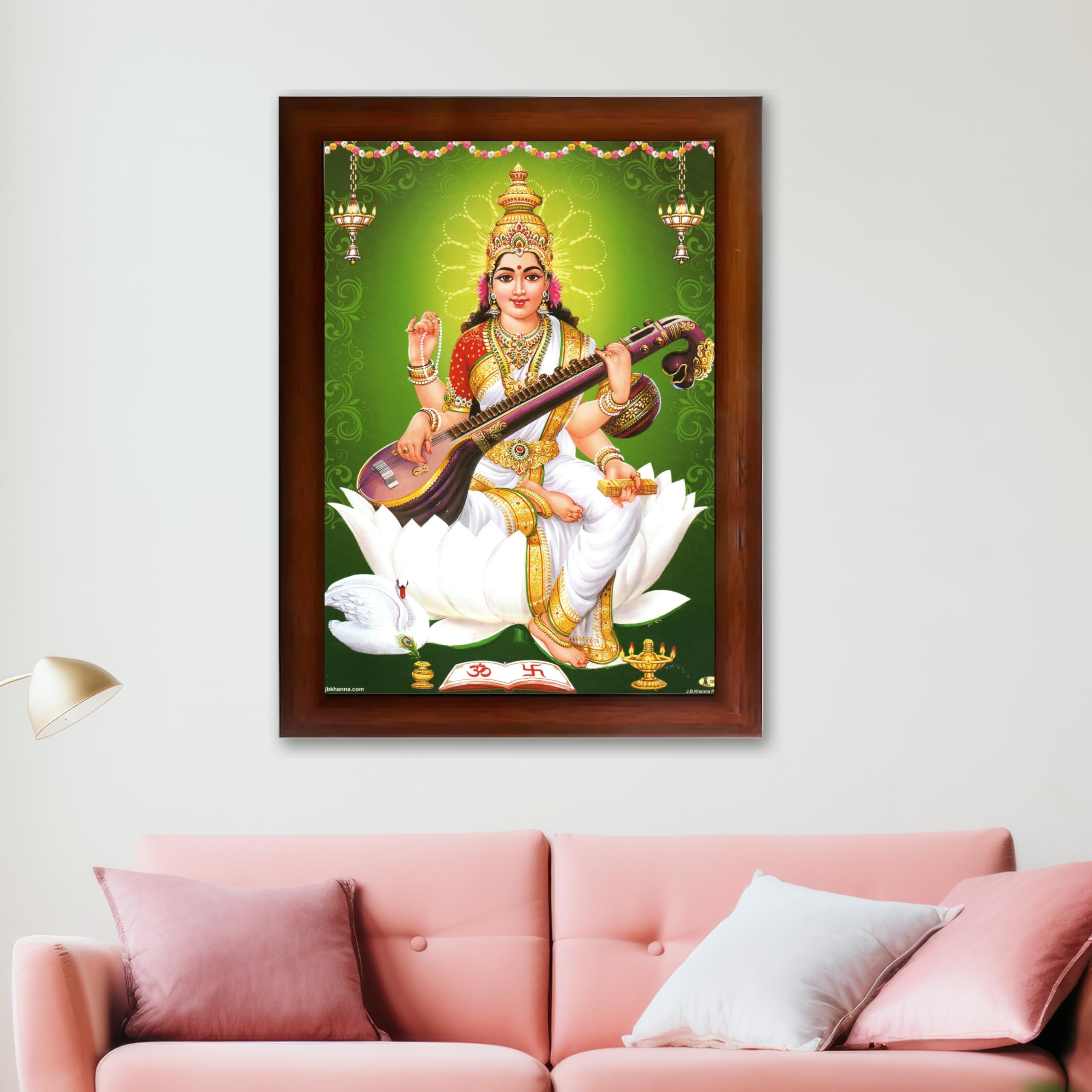 CRAFT QUEST Saraswati Devi Goddess Saraswathi Maa Wall Painting Sparkle Coated Framed Home Décor