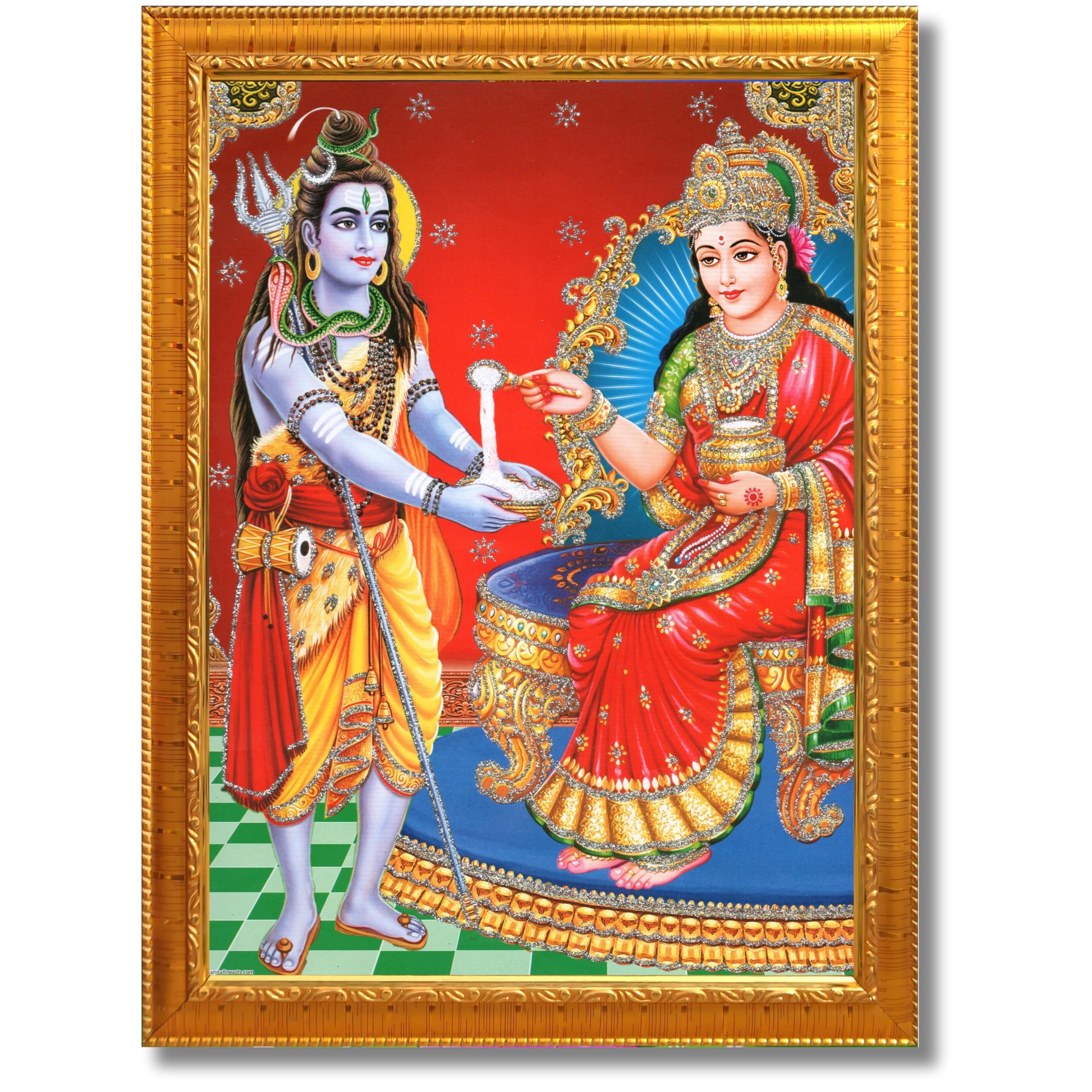 CRAFT QUEST Shiva & Maa Annapurna devi sitting on throne photo frame with Acrylic Glass for Kitchen, Restraunt