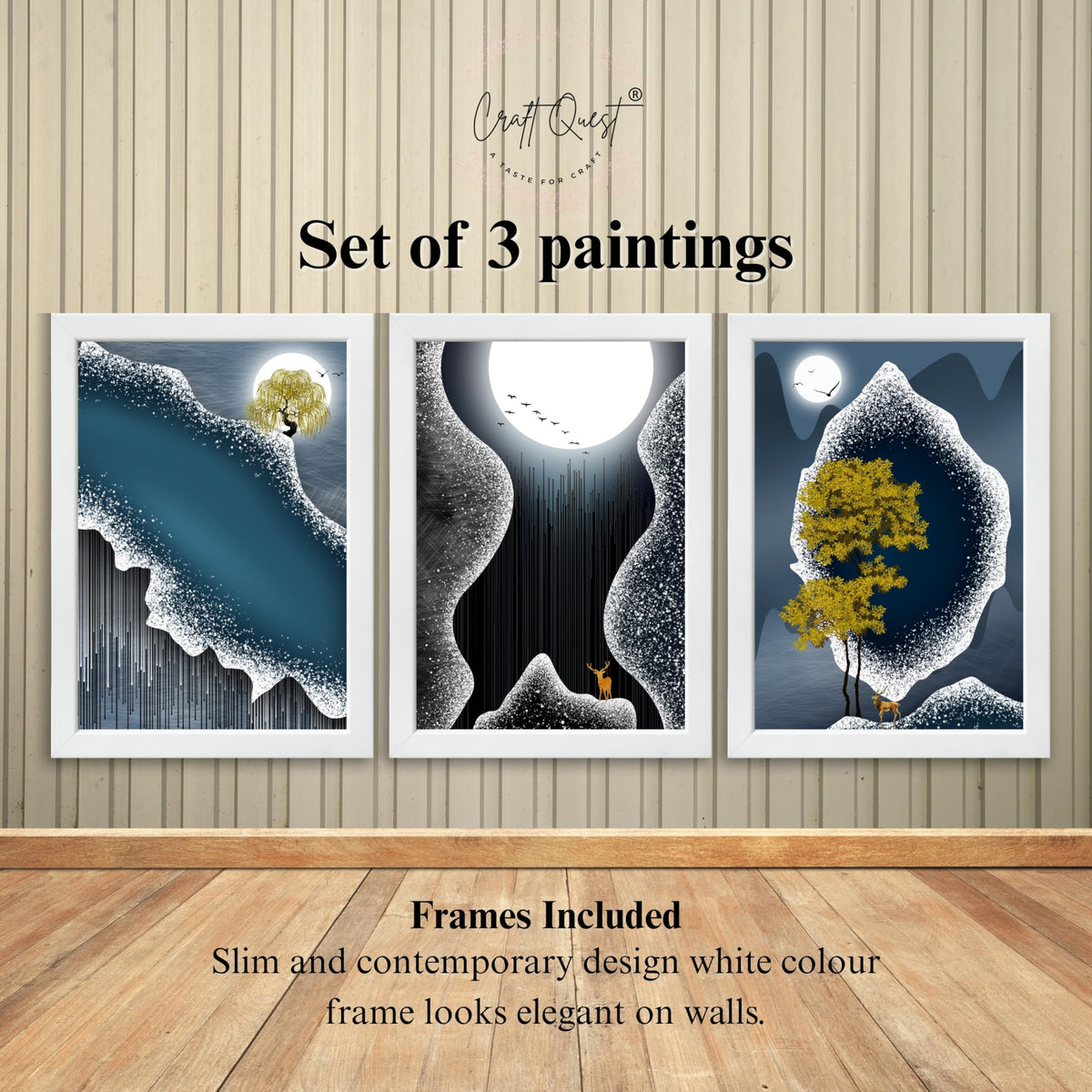 CRAFT QUEST Modern Art Abstract Fashionable Artwork Wall Art | Set of 3 Frames for Home Decoration | Ideal for Living Room, Bedroom & Offices
