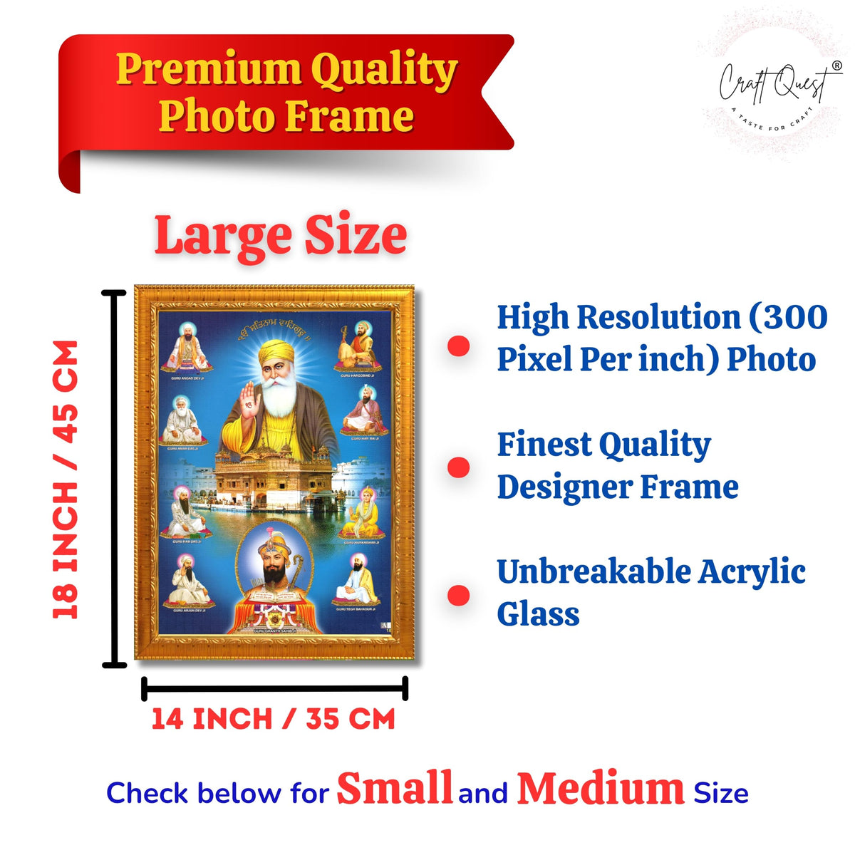 CRAFT QUEST Gurunanak Dev Ji Photo Frame Waheguru Sikh Guru Photo for Home Decor Spiritual Wall Hanging and Living Room Decoration