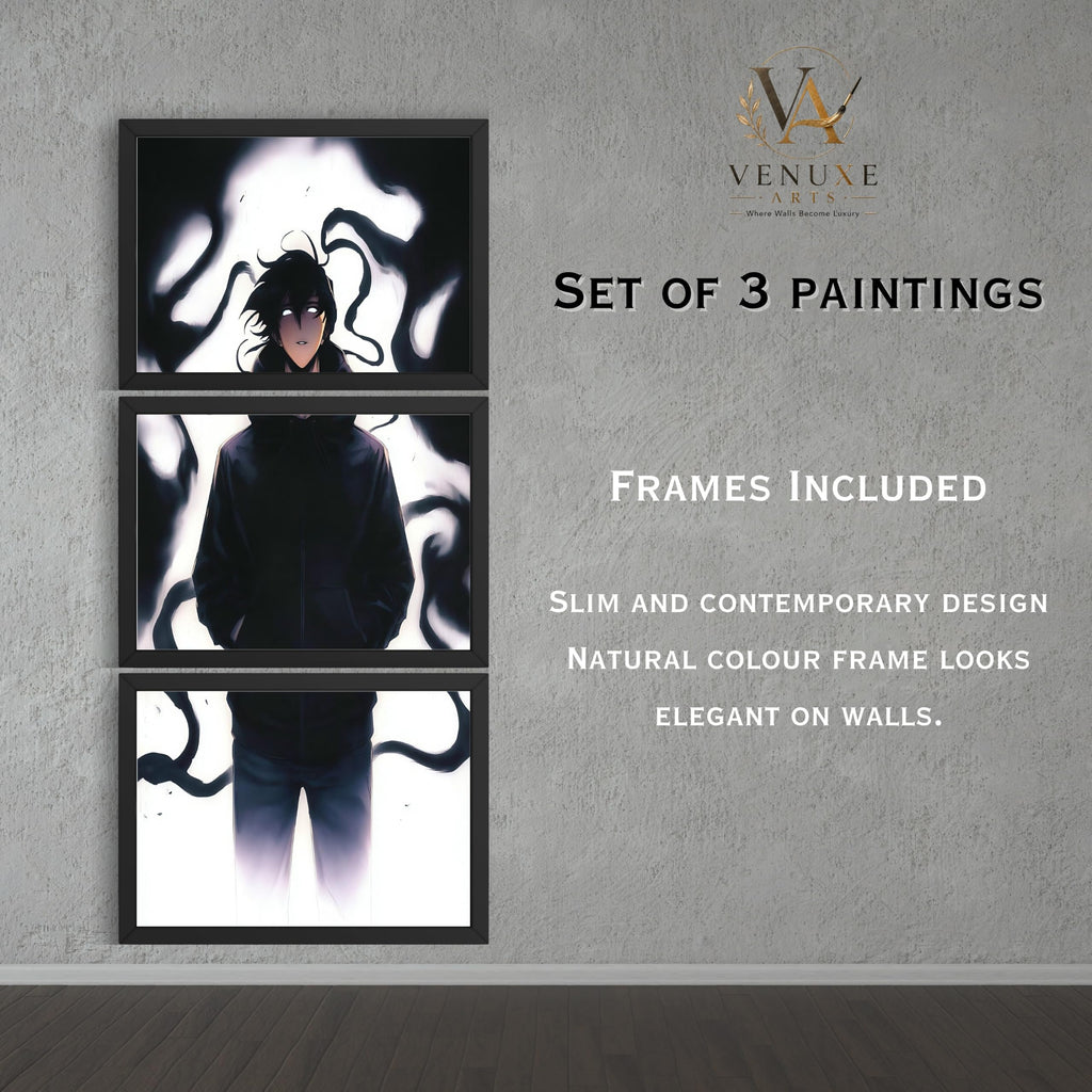 VENUXE ARTS Set Of 3 Anime Characters Wall Framed |Anime Characters Framed Poster for Living Room Bedroom Gaming Room Studio Wall Decor