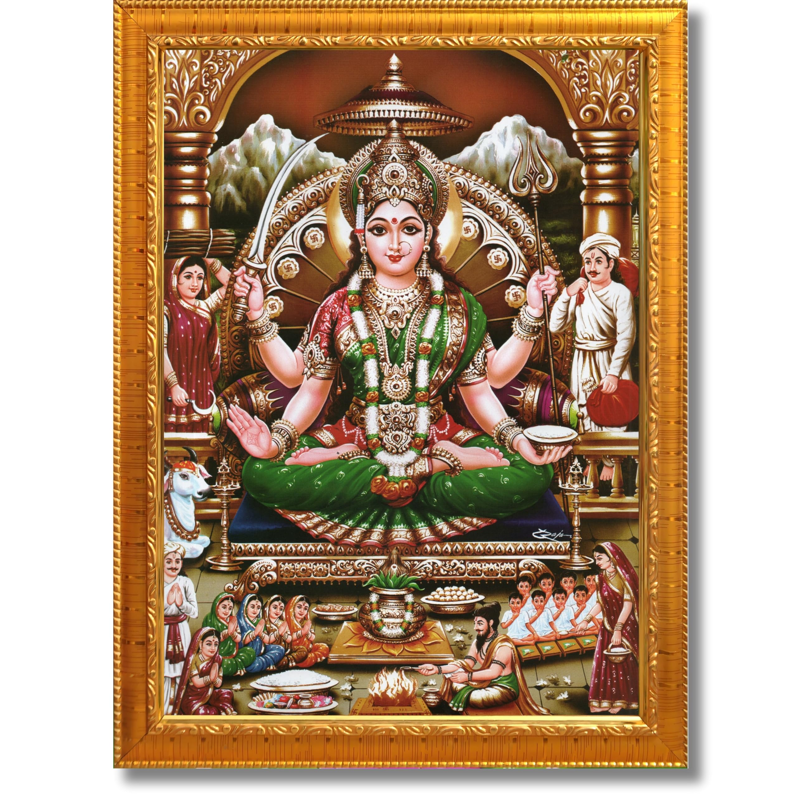 CRAFT QUEST Goddess Santoshi Mata/Devi Santhoshi Maa Photo Frame for Pooja, Home, Temple, Gift, Wall Décor Item