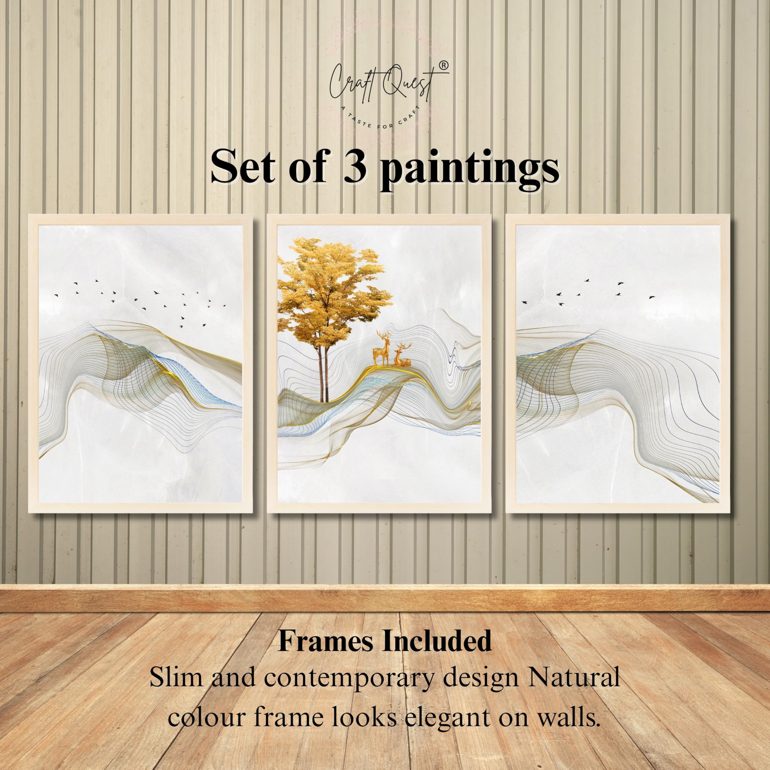 CRAFT QUEST Modern Art Landscapes Sanlian Adornment Wall Art | Set of 3 Frames for Home Decoration | Ideal for Living Room, Bedroom & Offices