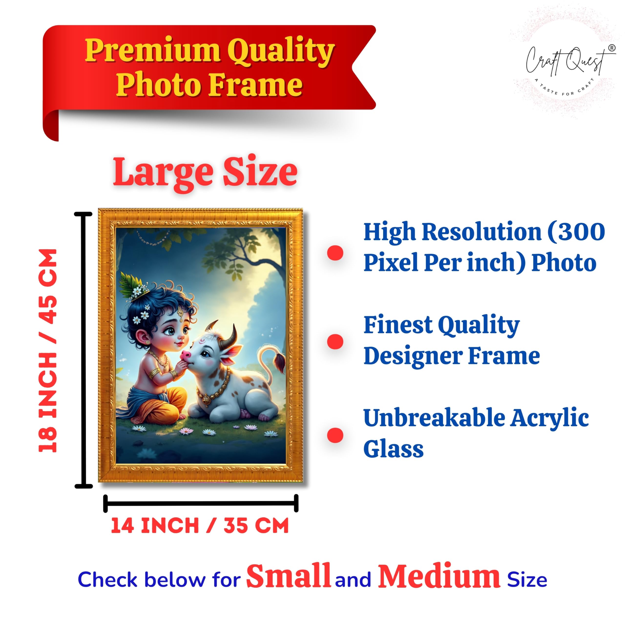 CRAFT QUEST Bal Gopal Makhan Chor Wall Photo Frame | Hindu God Kanha Devotional Home Decor | Gift Item