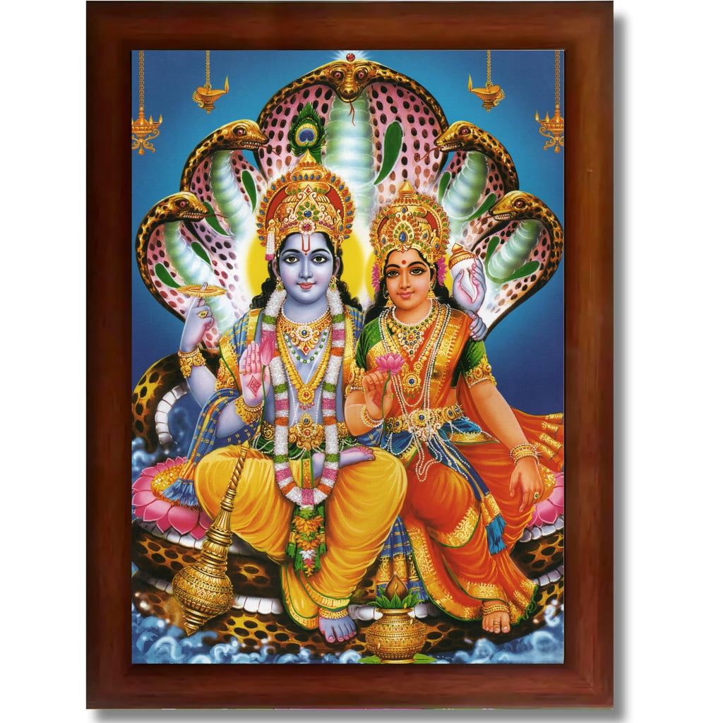 CRAFT QUEST Laxmi Narayan Laxmi Vishnu Dev Lakshmi Devi Ji Wall Painting Framed Home Decor, Religious Photo Frame