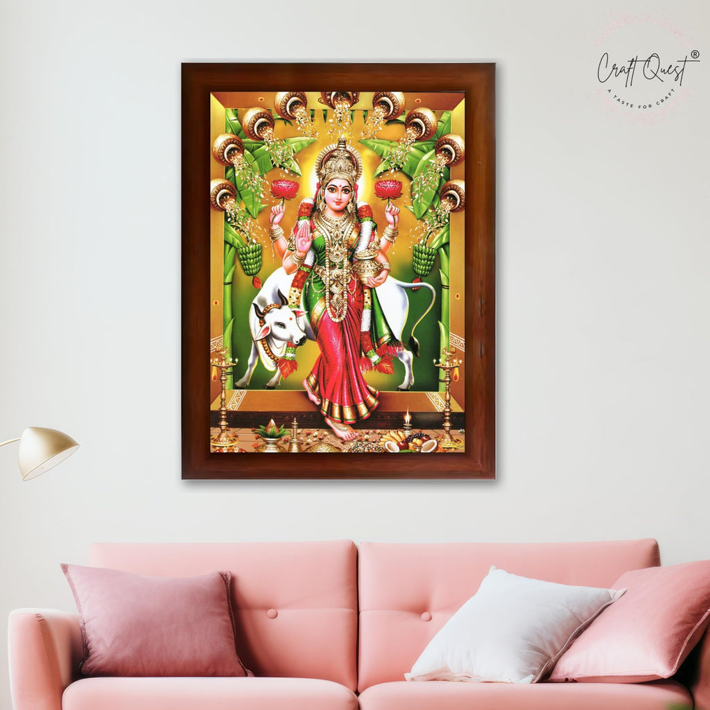 CRAFT QUEST Goddess Lakshmi Mata Vaibhav Laxmi Wall Painting Photo Framed | Acrylic Glass, Lightweight | Ideal for Home, Office, Temple & Puja Room, Wall Decor