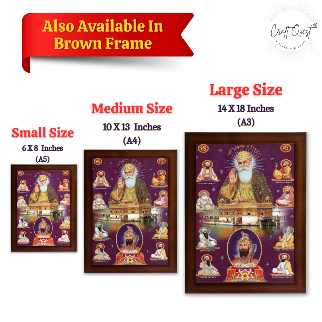 CRAFT QUEST Satnam Waheguru Gurunanak Dev Ji Photo Frame Sikh Guru Photo for Home Decor Religious Painting Decorative Artwork Gift Frame