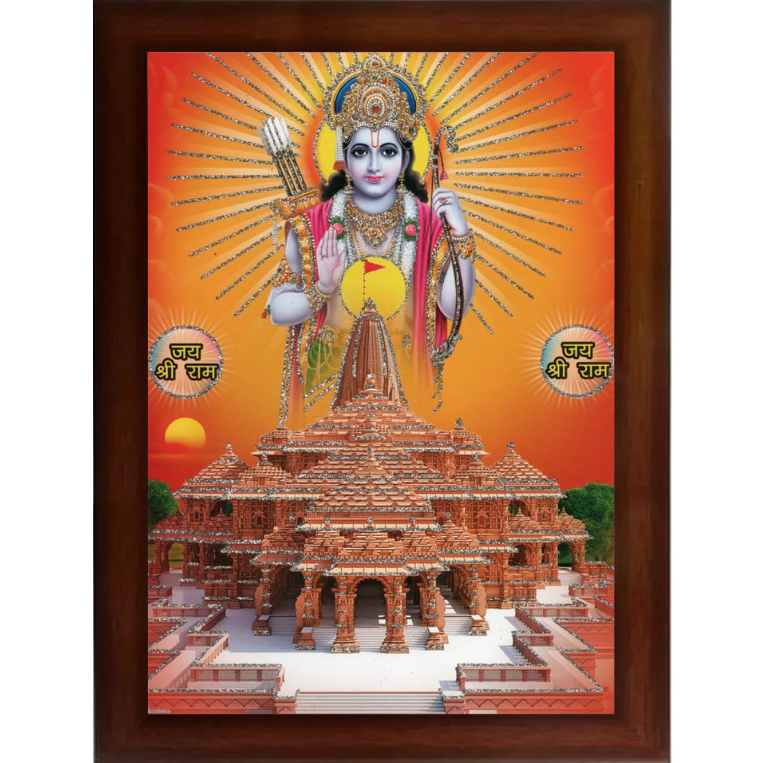 Craft Quest Ayodhya Ram Mandir Photo Frame For Wall Decoration Gift Item Painting/Shree Ram Darbar Photo Frame (Large,14 inch X 10 inch, Brown, Large, Religious)