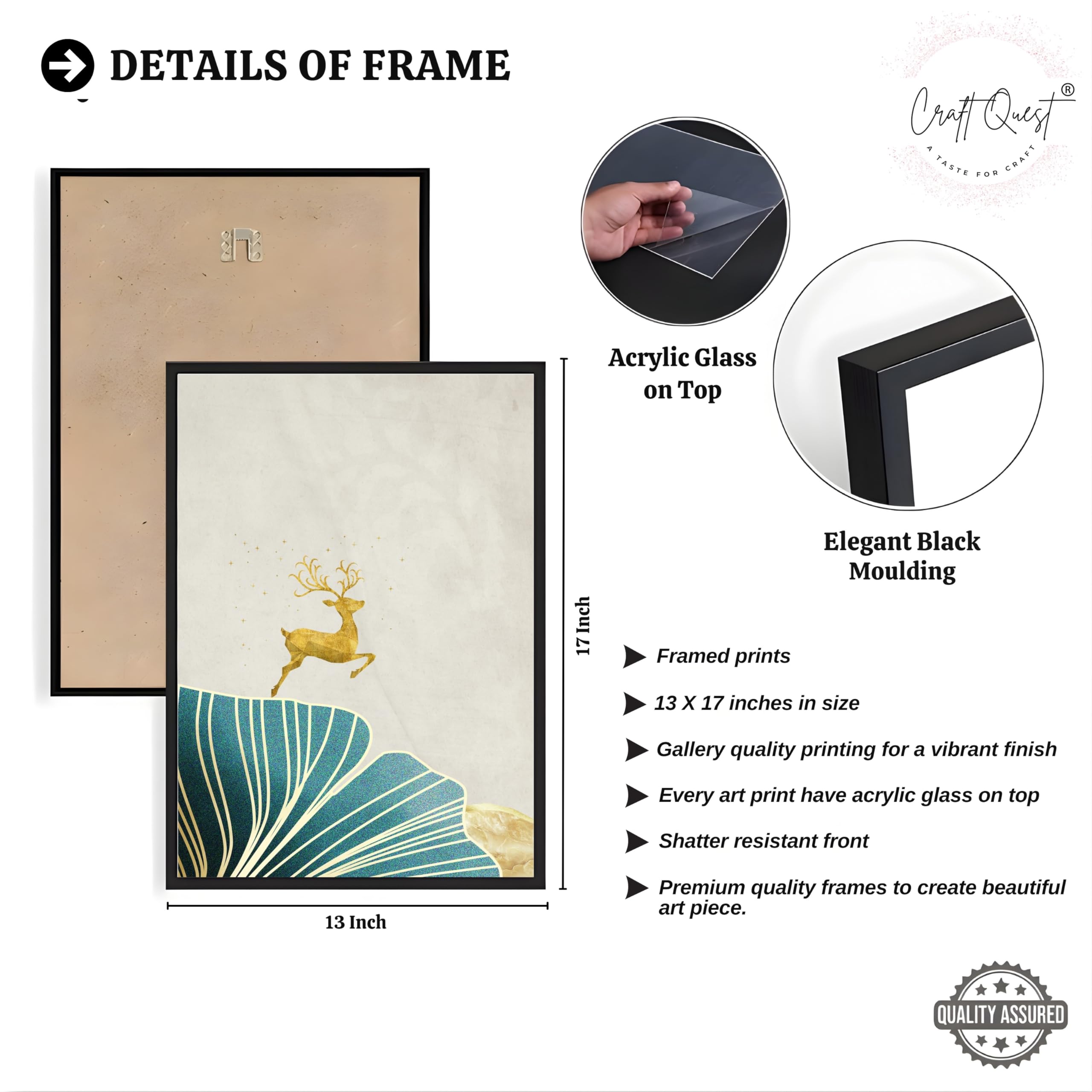 CRAFT QUEST Modern Art Landscape Of Golden Tree & Deer Wall Art | Set of 3 Frames for Home Decoration | Ideal for Living Room, Bedroom & Offices