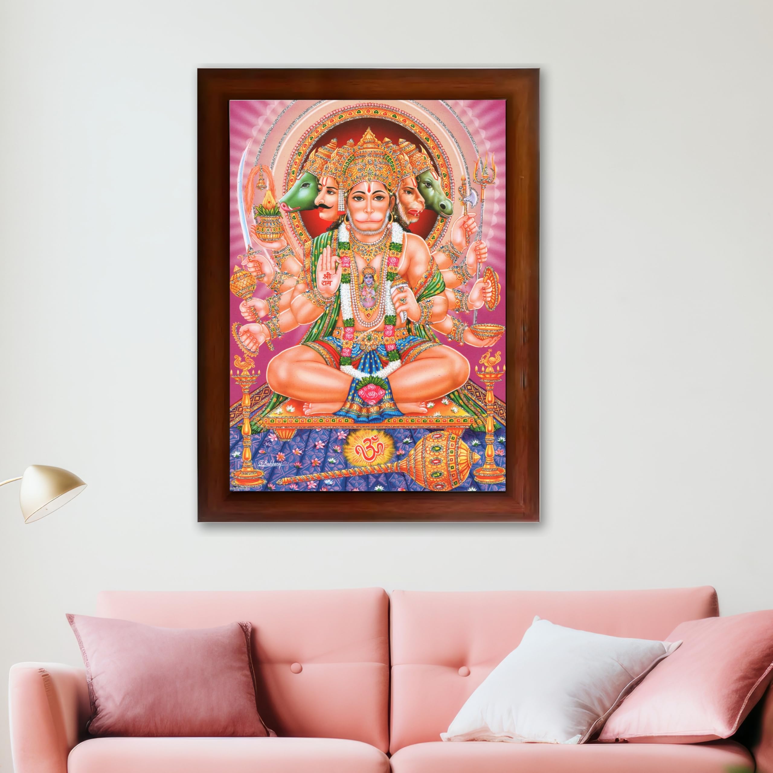CRAFT QUEST Panchmukhi Hanuman JI | Bajrangbali Religious Photo frame Decorative Item Synthetic frame