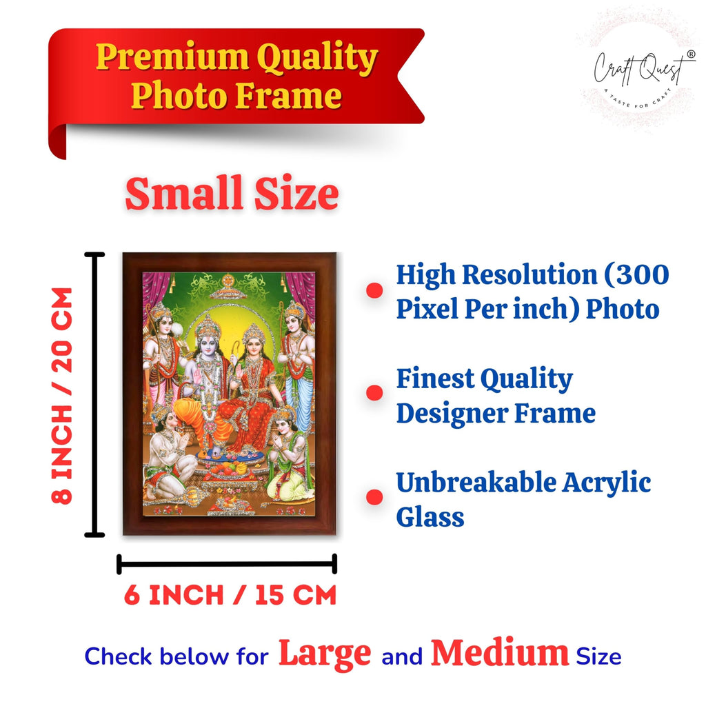 CRAFT QUEST Ram Darbar Lord Shri Rama Sita Parivar Family Wall Painting Framed Home and Pooja Decor