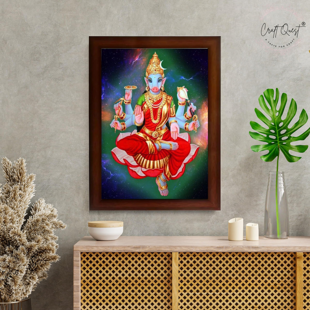 CRAFT QUEST Varahi Amman amma Photo Varahi Wall Painting Photo Frame With Acrylic Glass| South Devi Frame for Home, Office, Temple & Gifting