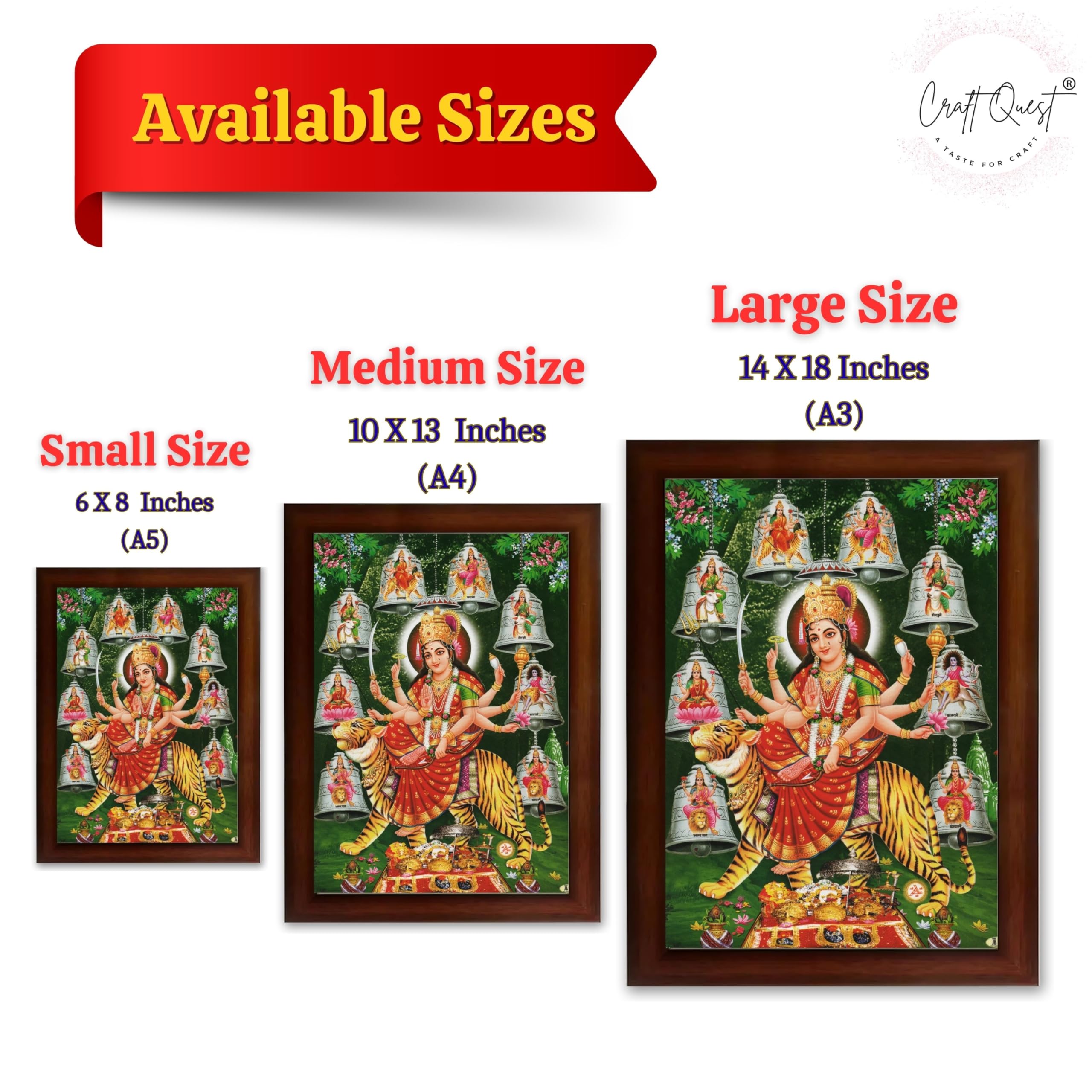 CRAFT QUEST Durga Maa Mata Goddess Nav Navadurga Navdurga Wall Painting Framed Home Decor