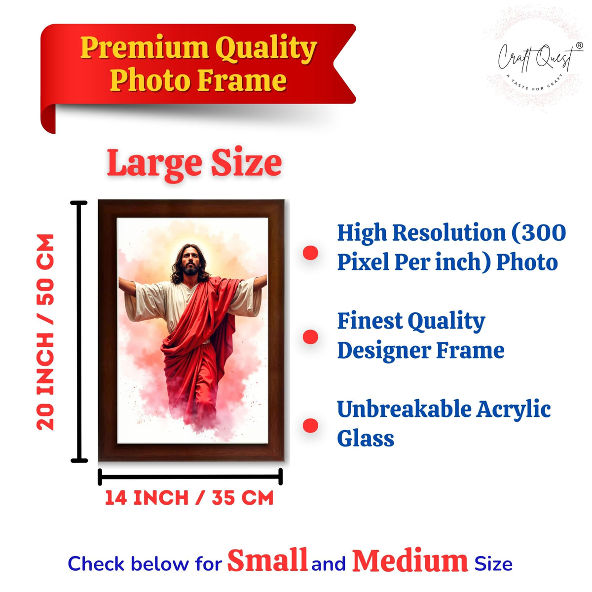 CRAFT QUEST Jesus Christ Photo with Frame, Photo Frame, Jesus Painting, Christian Wall Frames