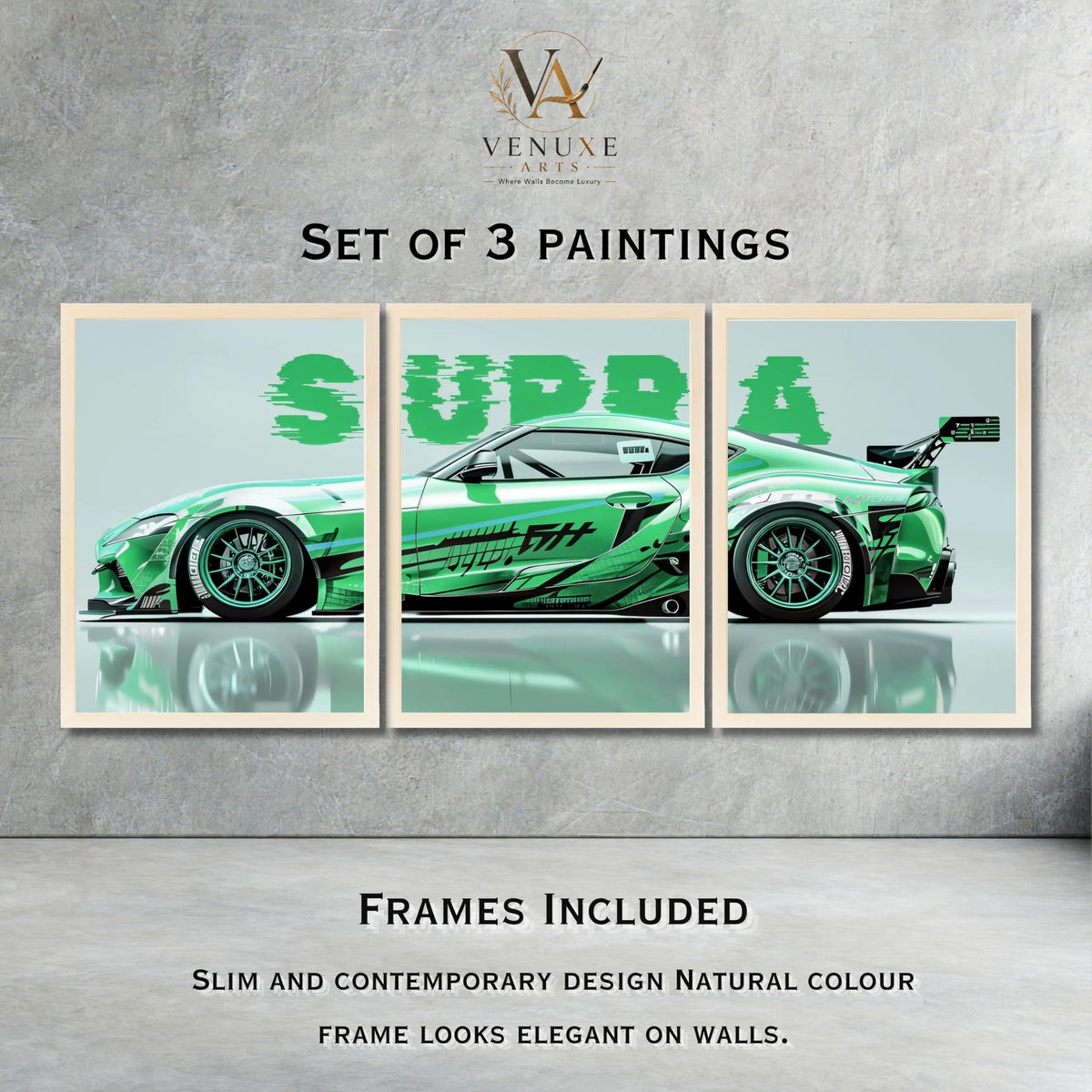 VENUXE ARTS Set Of 3 Big Sports Cars Framed Posters Gift Items for Boys Room Wall Decoration Bedroom Living Room Office Studio Décor | Car Poster Frame for Wall Décor