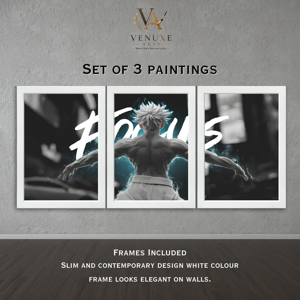 VENUXE ARTS Set Of 3 Anime Characters Wall Framed |Anime Characters Framed Poster for Living Room Bedroom Gaming Room Studio Wall Decor