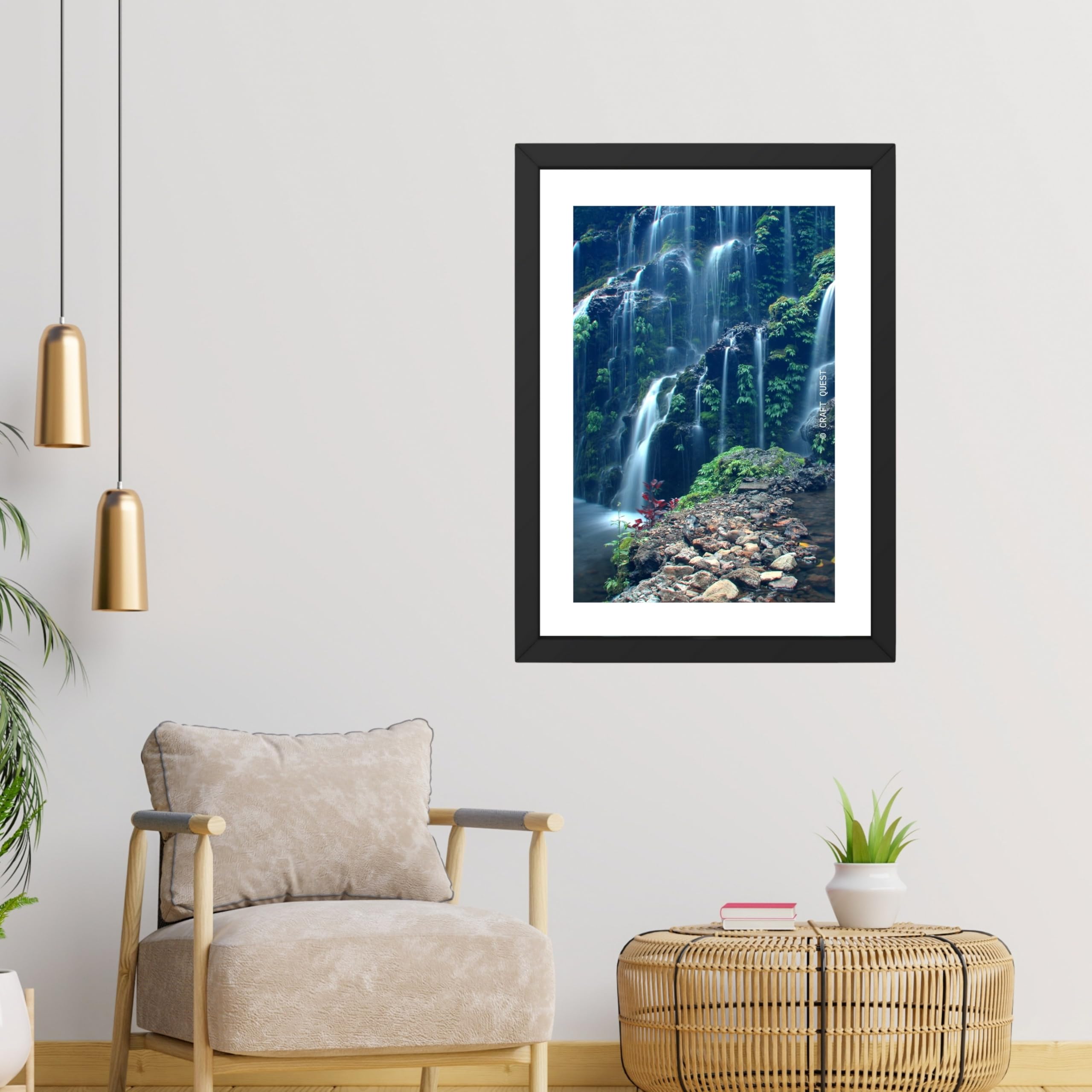 CRAFT QUEST Vastu Waterfall Landscape Scenery Photo Frame With Acrylic Sheet | Living Room, Bedroom | Home Decoration | Best Gifting Option