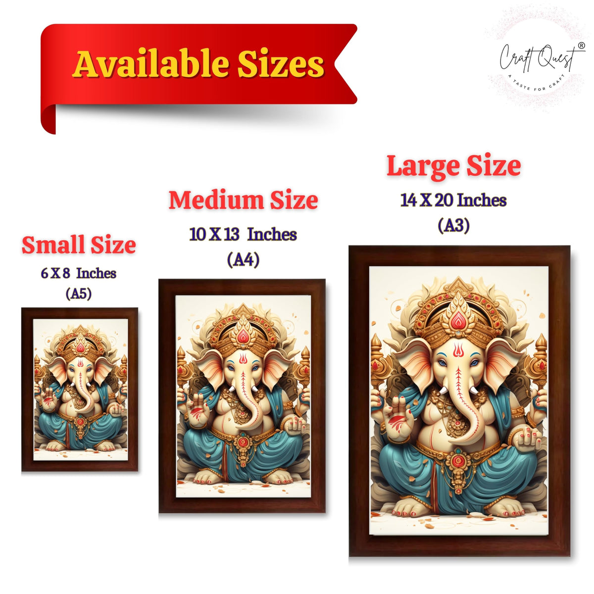 CRAFT QUEST Lord Ganesha Ganesh ji Art Framed Wall Painting With Frame For Home and,Office Décor Items