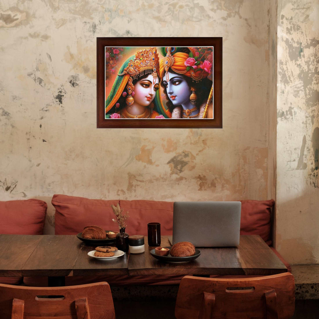 CRAFT QUEST Radha Krishna Art Photo Framed Painting for Home and Bedroom Wall Decoration of Size 14X10 Inches with Frame And Acrylic Glass RK210