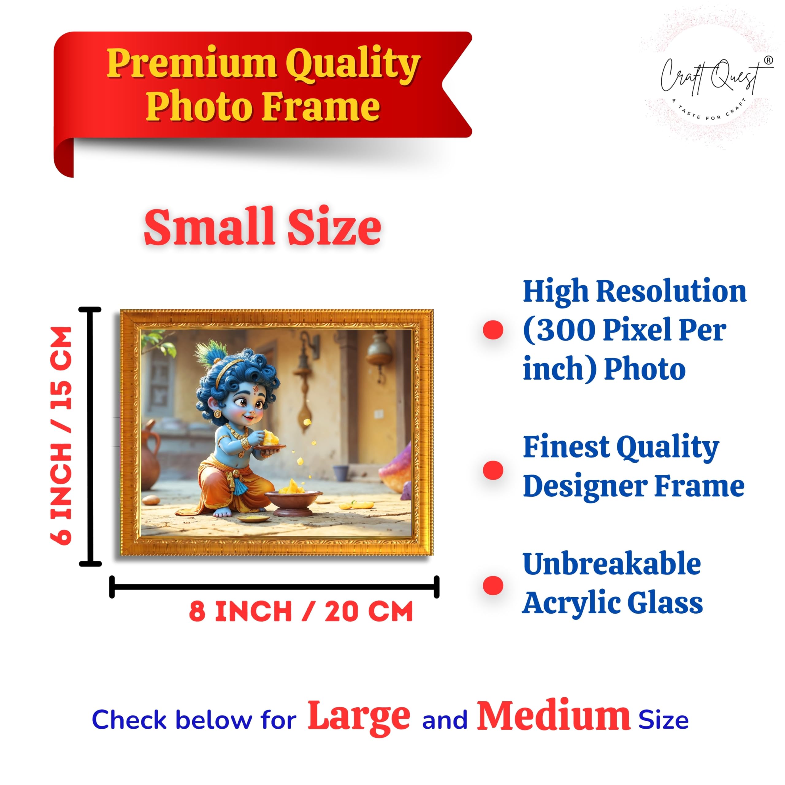 CRAFT QUEST Shri Bal Gopal Painting | Baby Krishna Photo Frame | Krishna Photo Frames for Walls, Home, Living Room and Home Décor