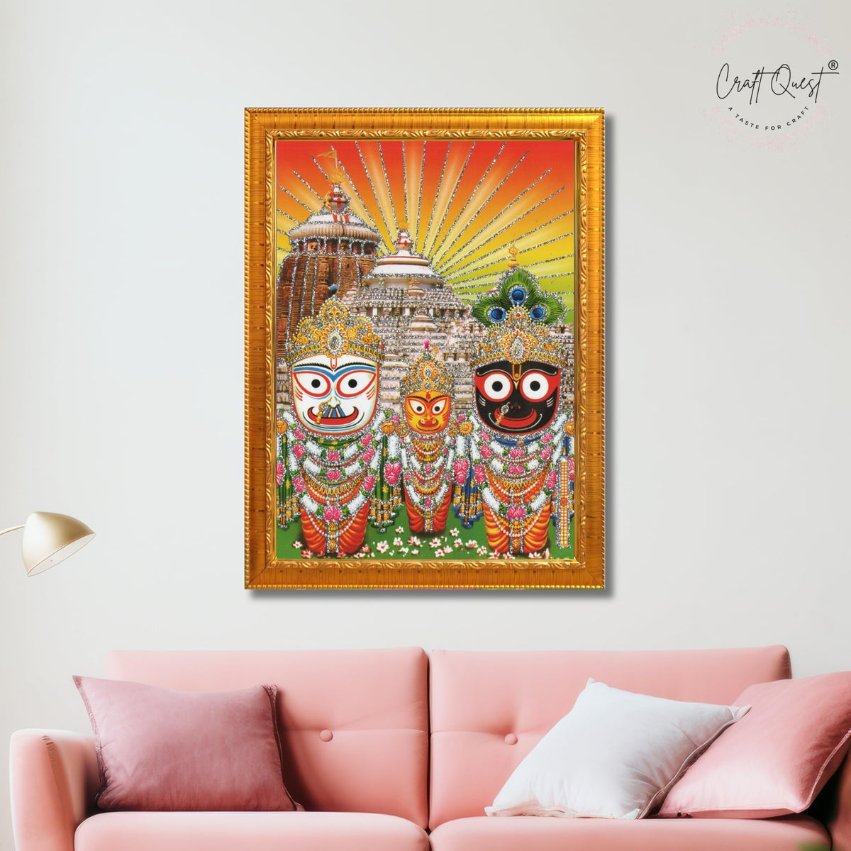 CRAFT QUEST Jai Jagannath Wall Hanging Photo Frame for Pooja Room, Hindu Spiritual Frame for Home, God Temple Decor Gift Item
