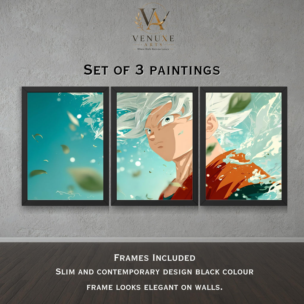 VENUXE ARTS Set Of 3 Anime Characters Wall Framed |Anime Characters Framed Poster for Living Room Bedroom Gaming Room Studio Wall Decor