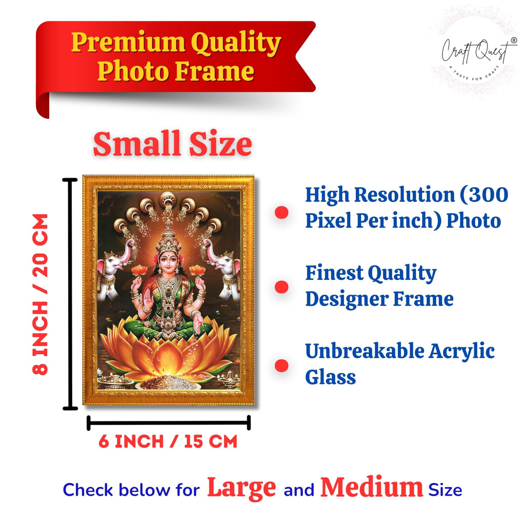 CRAFT QUEST Goddess Lakshmi Mata Wall Painting Photo Framed | Acrylic Glass, Lightweight & Waterproof | Ideal for Home, Office, Temple & Puja Room, Wall Decor