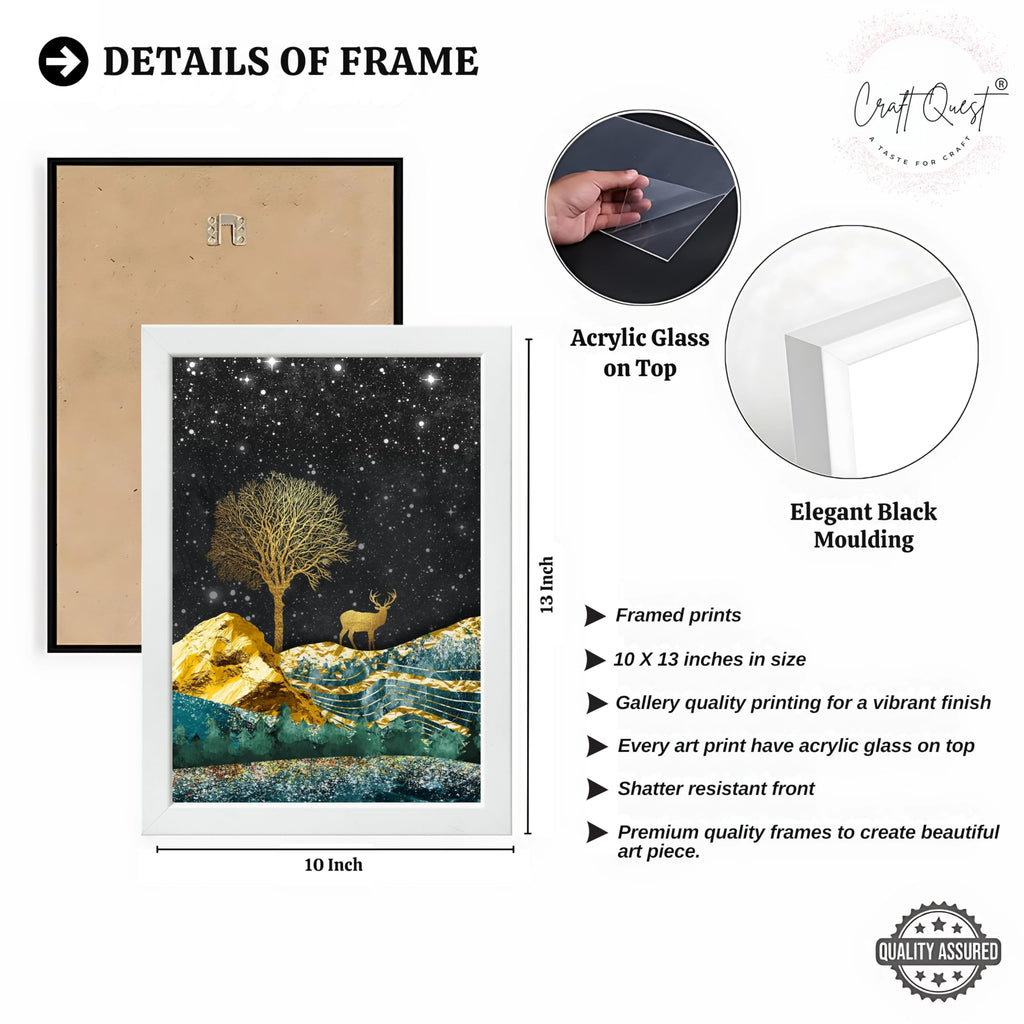 CRAFT QUEST Modern Art Landscape With Turquoise Mountains & Golden Trees Wall Art | Set of 3 Frames for Home Decoration | Ideal for Living Room, Bedroom & Offices