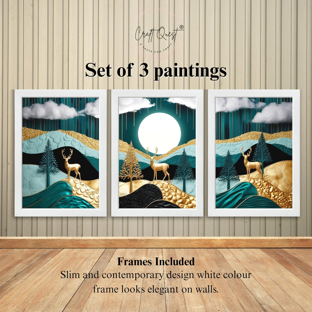 CRAFT QUEST Modern Art Luxury Landscape Wall Art | Set of 3 Frames for Home Decoration | Ideal for Living Room, Bedroom & Offices
