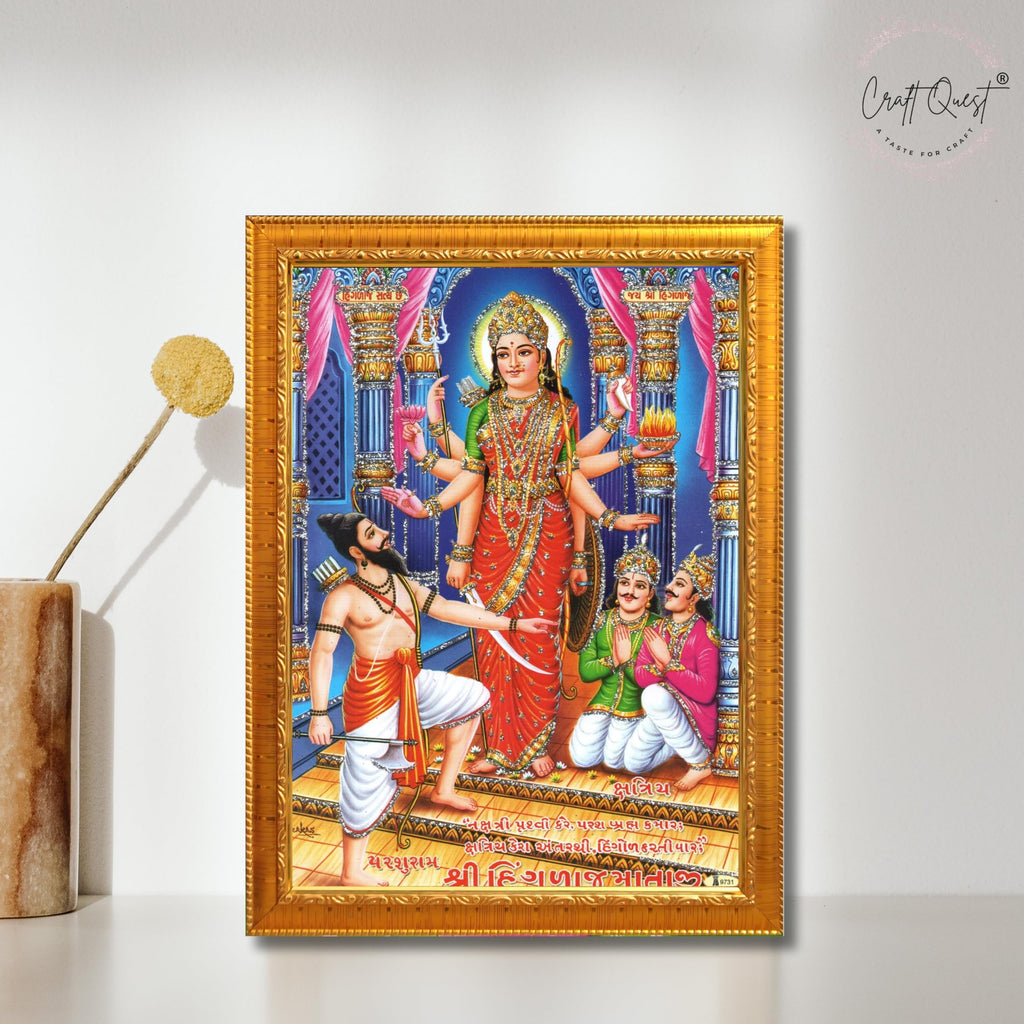 CRAFT QUEST Hinglaj Mata Devi Parshuram Parasuram Mataji Wall Painting For Home Decor wooden framed