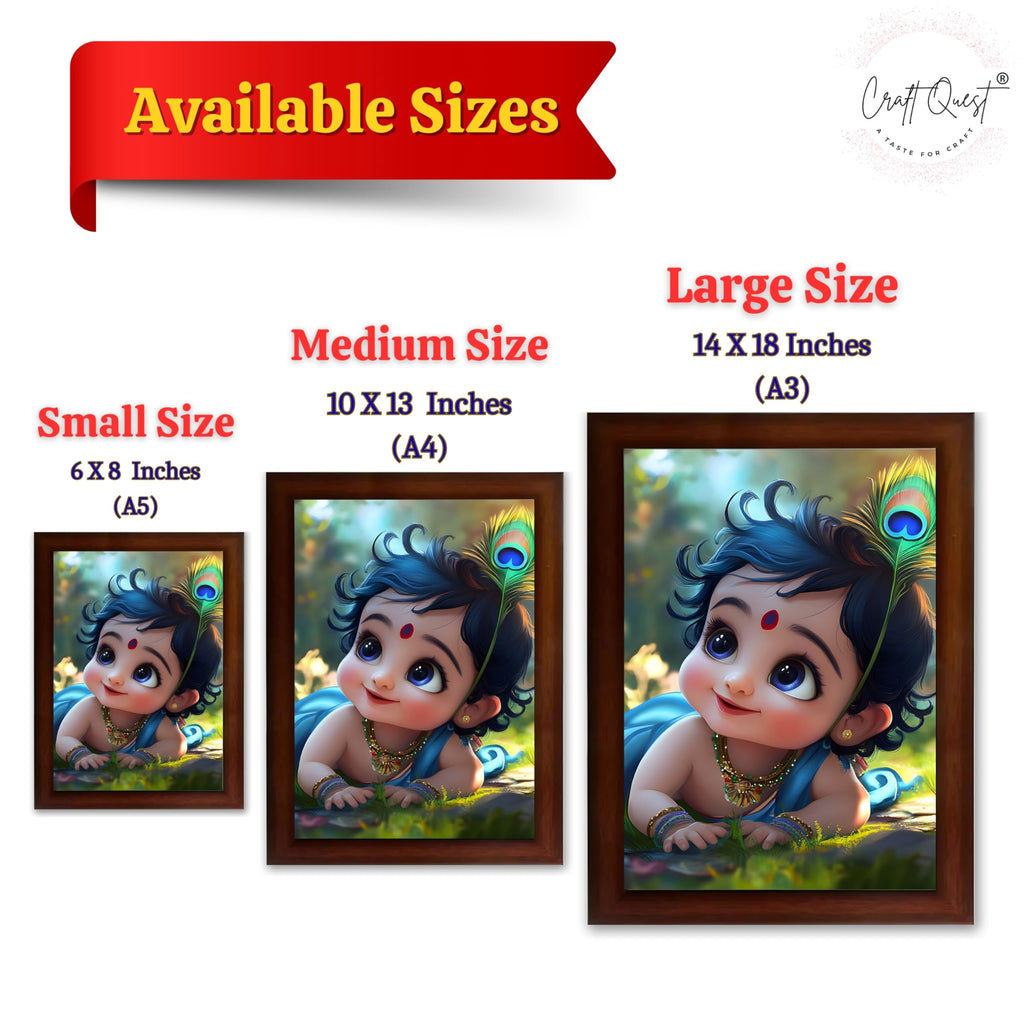 CRAFT QUEST Bal Gopal Painting Kanha Ji Poster | Laddu Lord Makhan Chor | Walls Home Bedroom Living Room Decoration Gift.